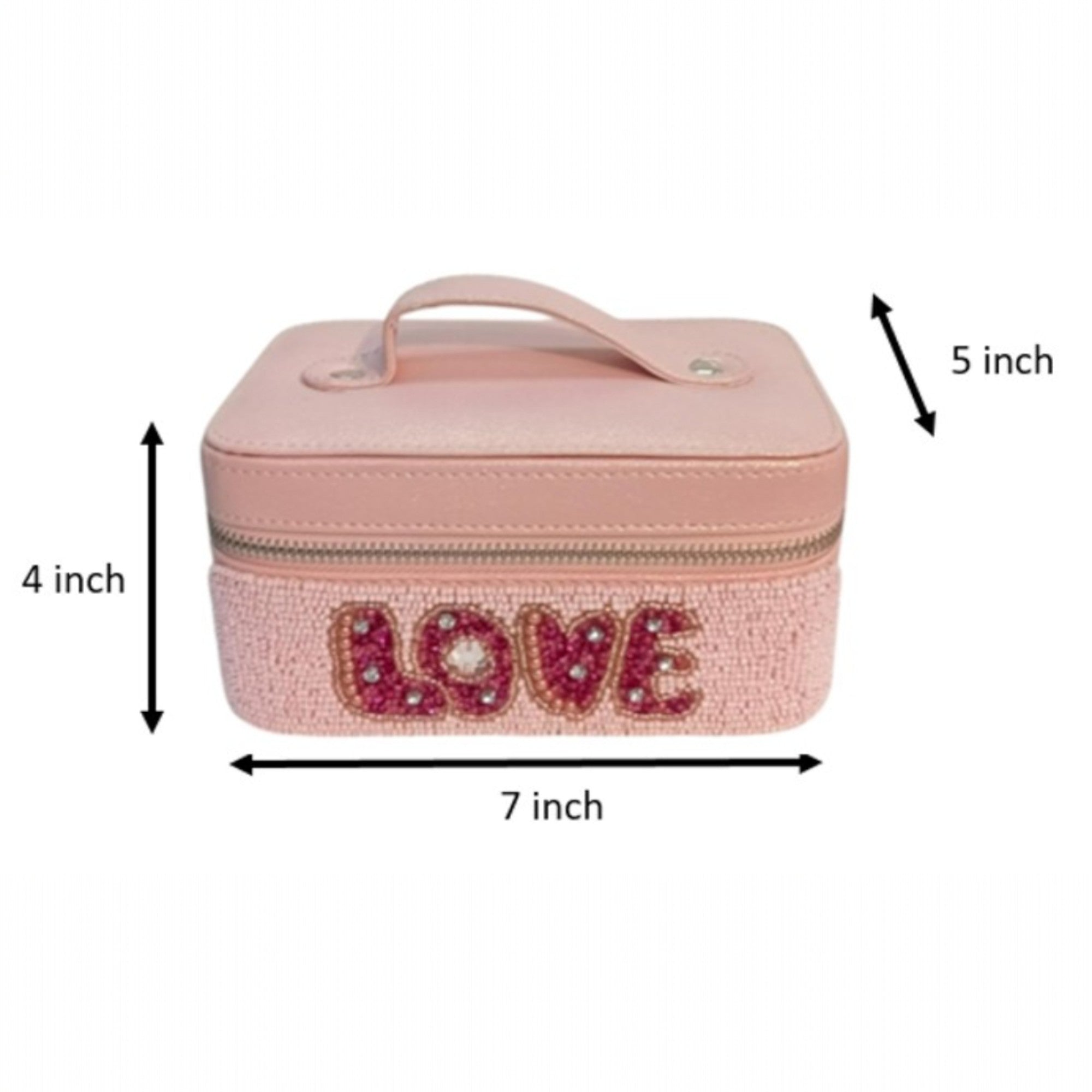Hand Embroidered Pink PU, Make up case | It is a good choice for a Valentine gift