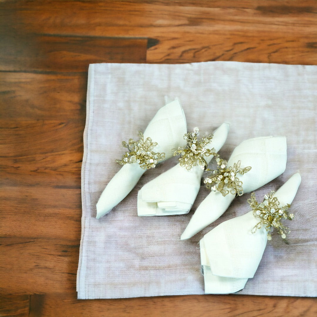 Golden Beaded Napkin Ring Set of Four