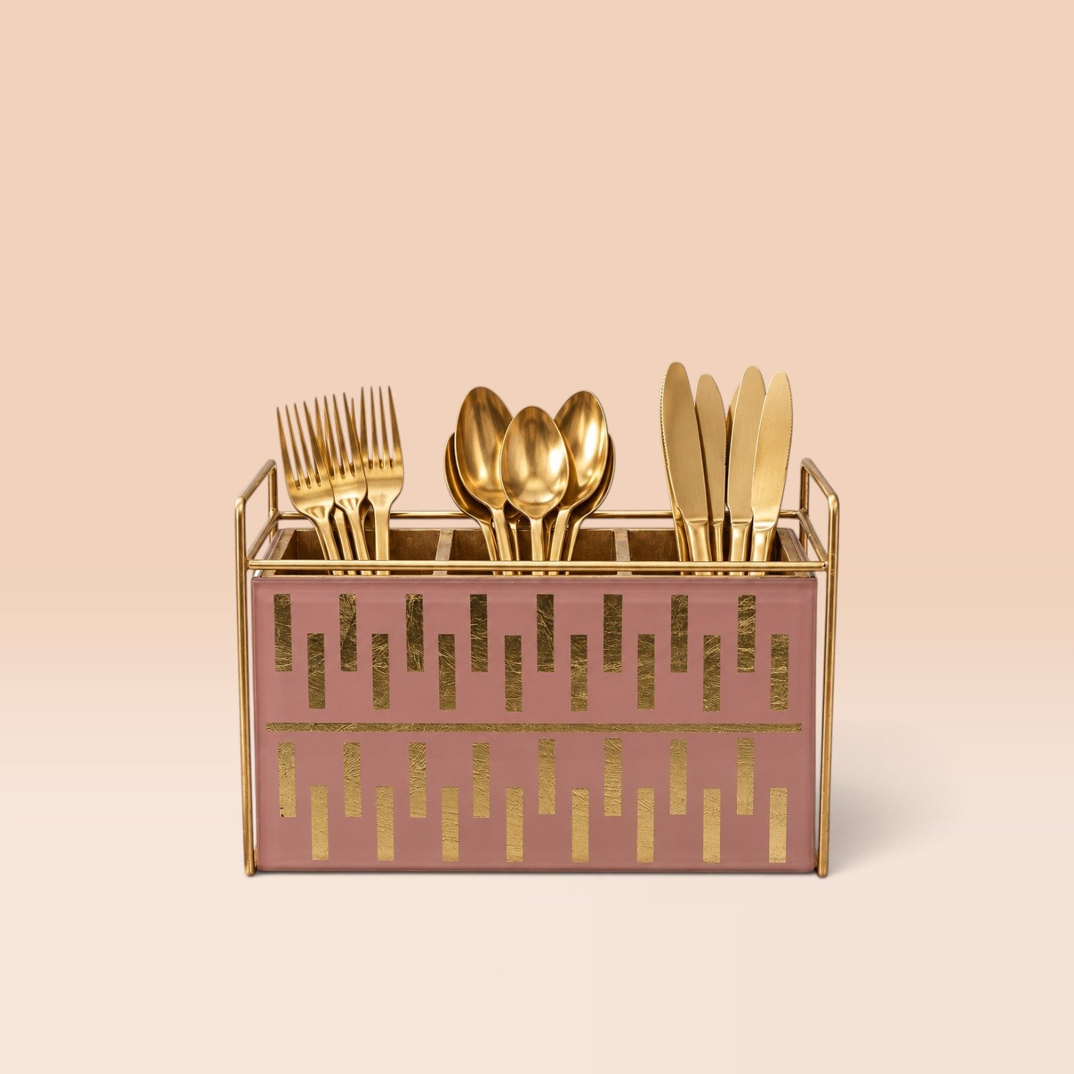  Luxury Pink Gold Glass Cutlery Holder With Three Partition 
