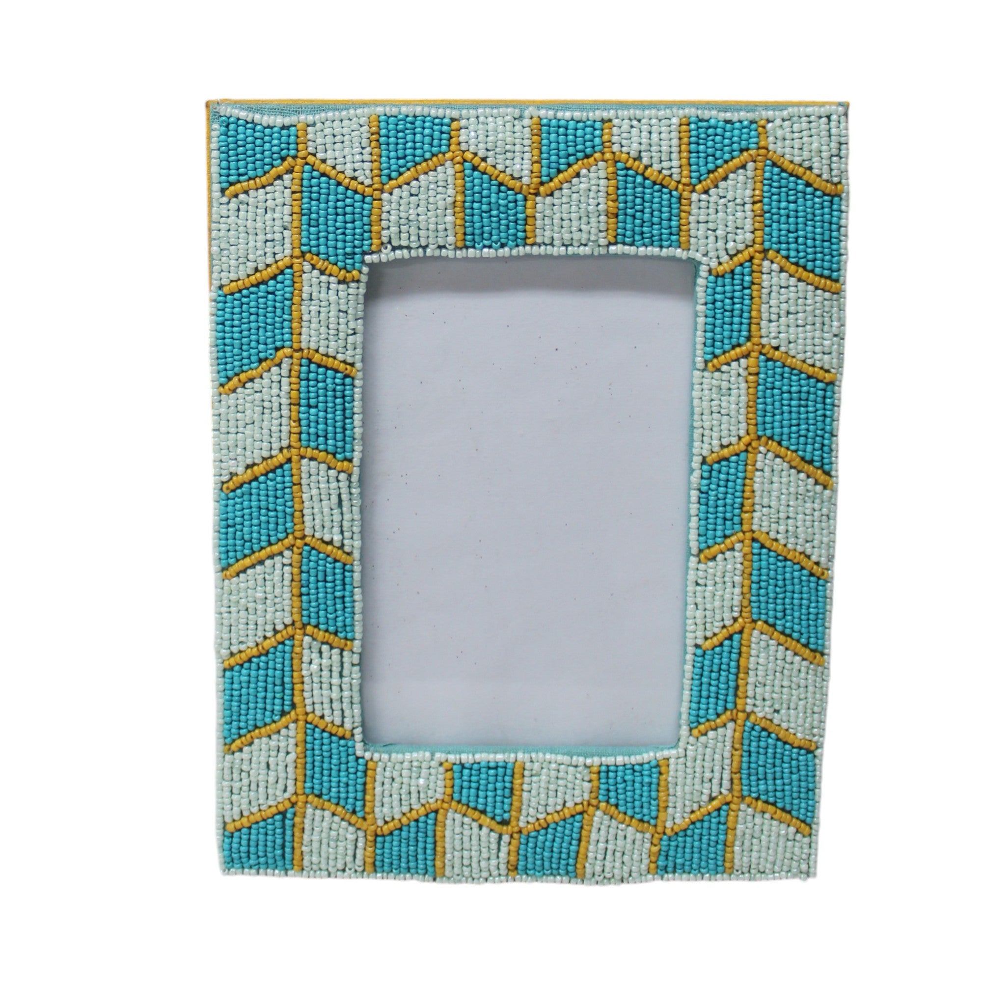 Artisan Teal and Gold Geometric Beaded Picture Frame