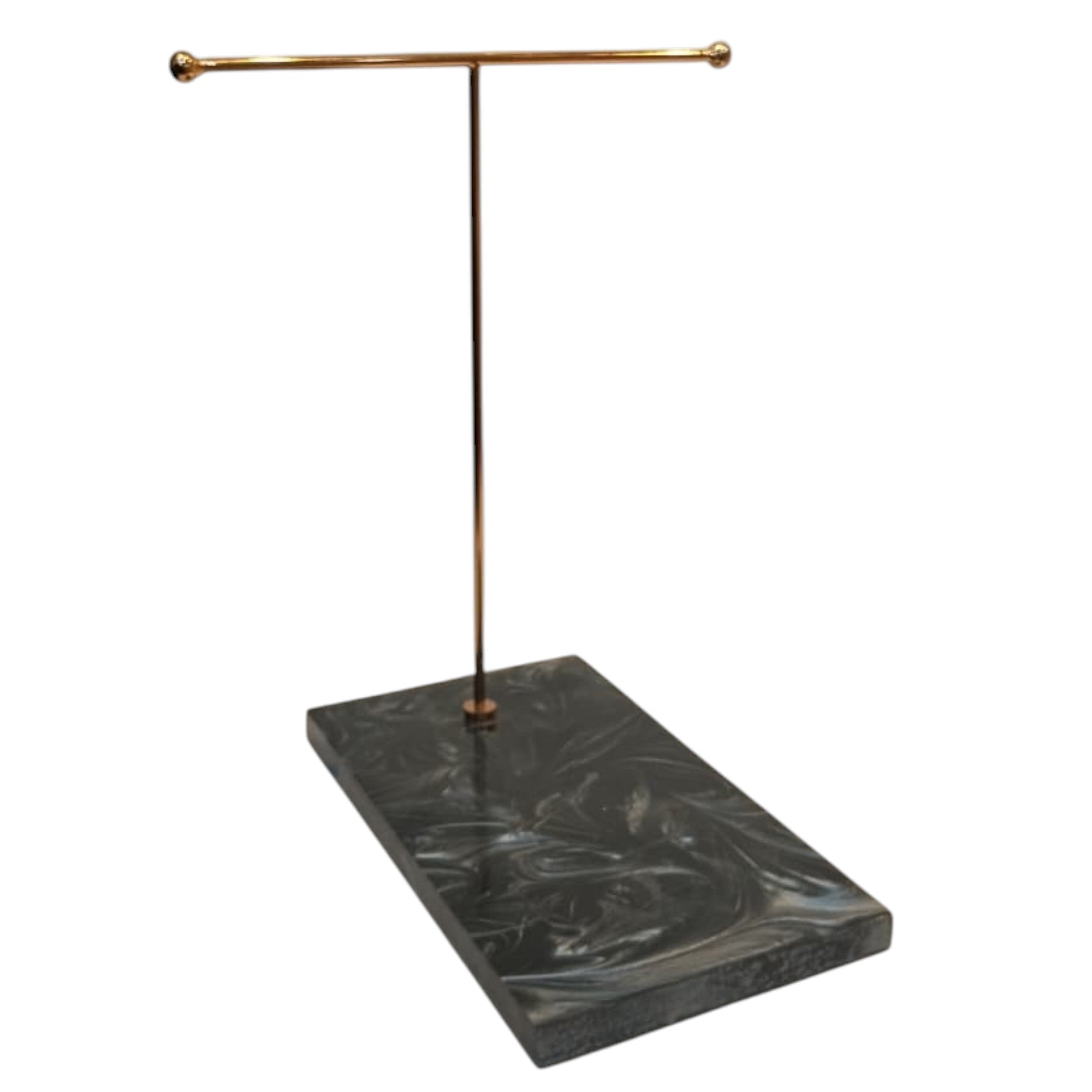 Rose Gold T-Bar Double Towel Stand with Black Resin Marble Base