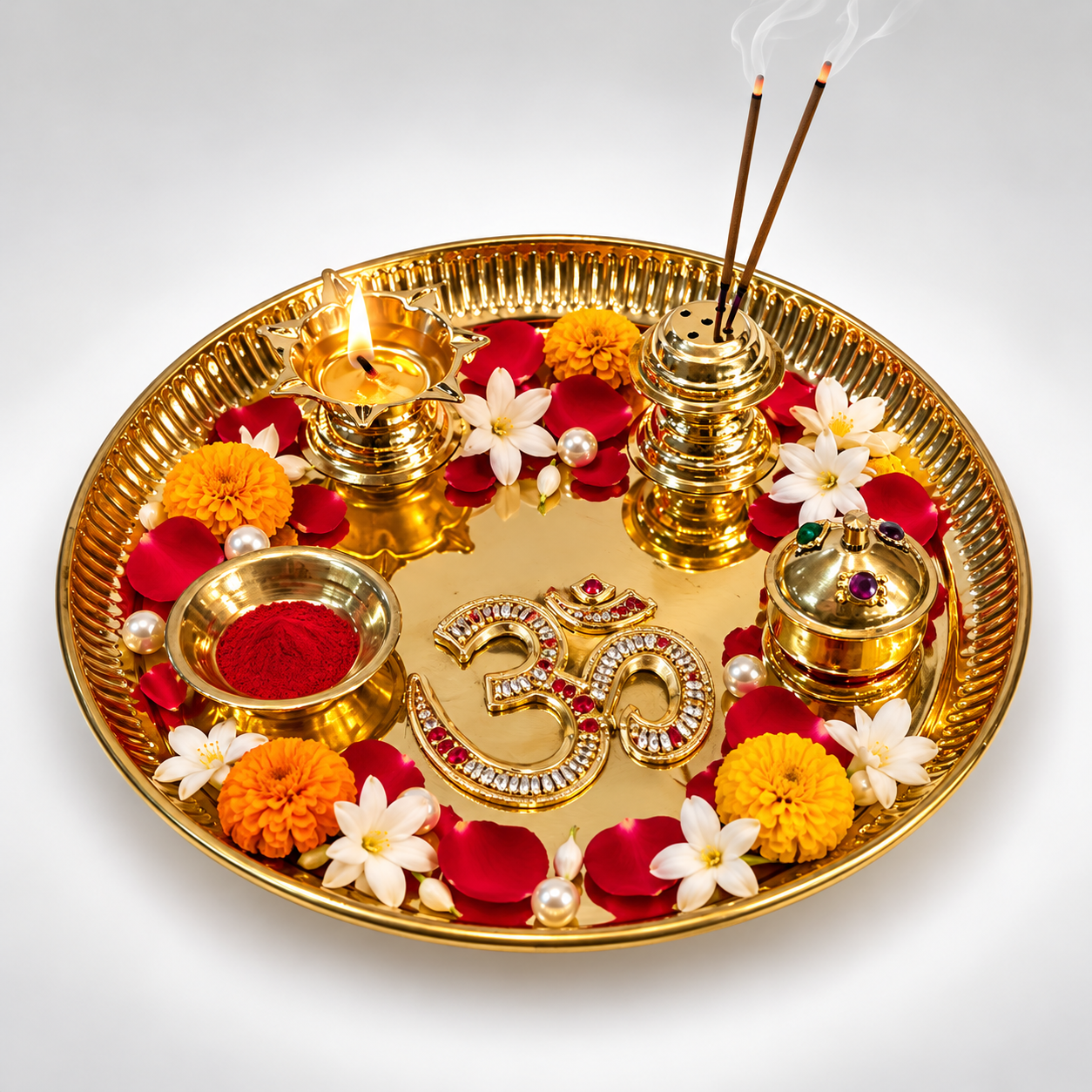 Golden Diwali Puja Thali Set for Diwali