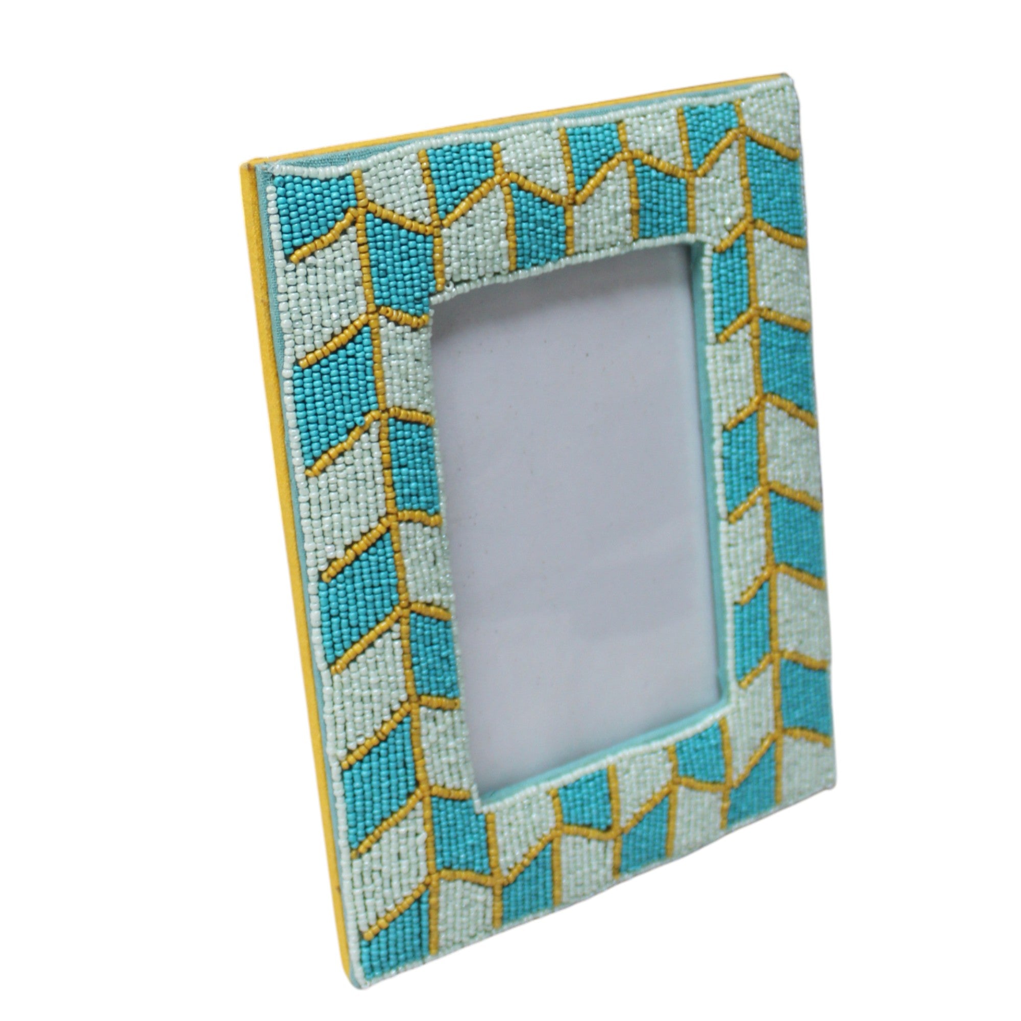 Artisan Teal and Gold Geometric Beaded Picture Frame