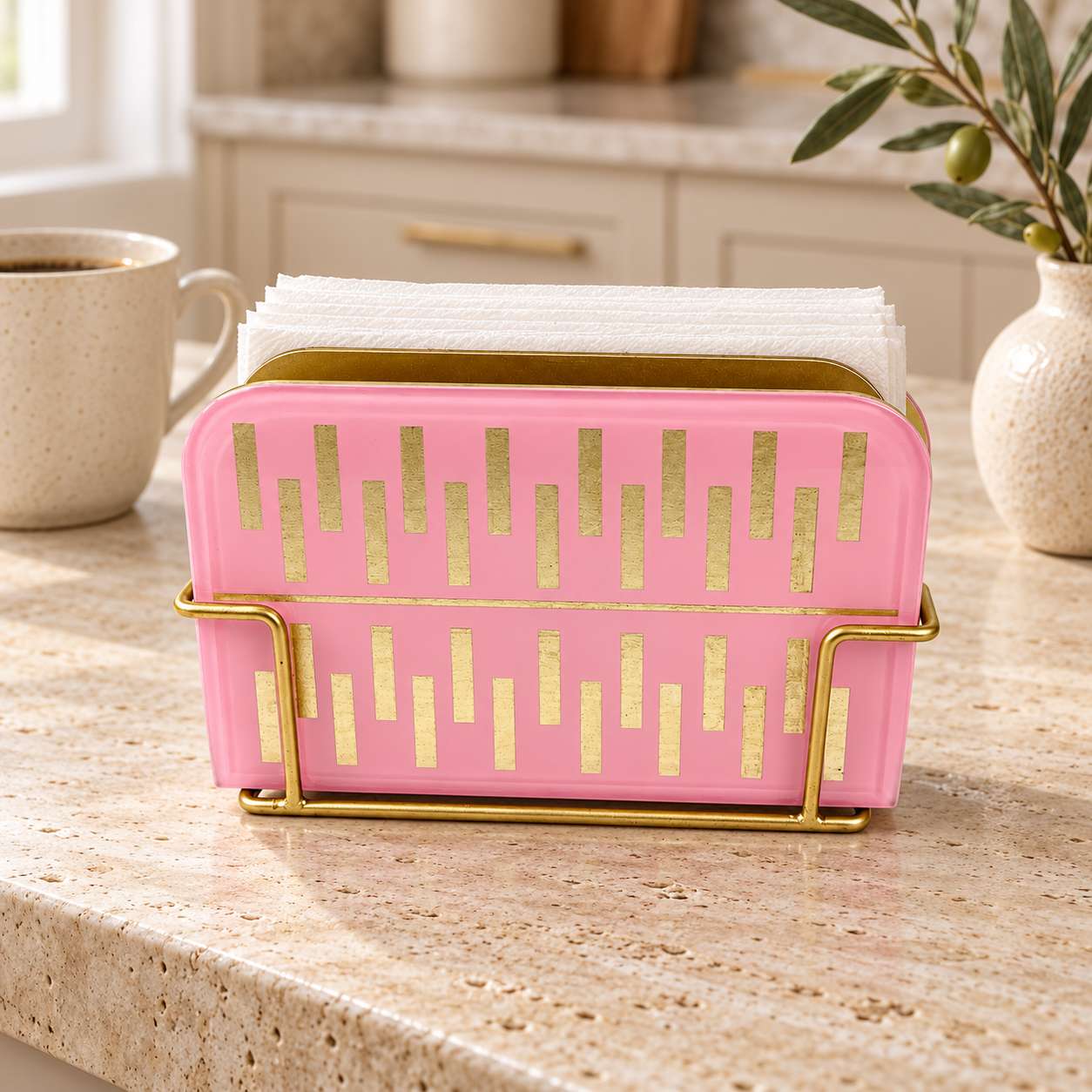 Elegant Pink & Gold Metal Tissue Holder