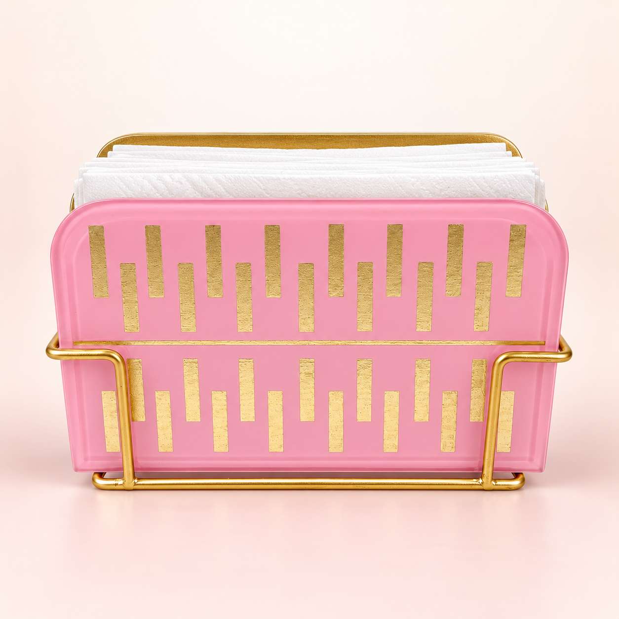  Elegant Pink & Gold Metal Tissue Holder 