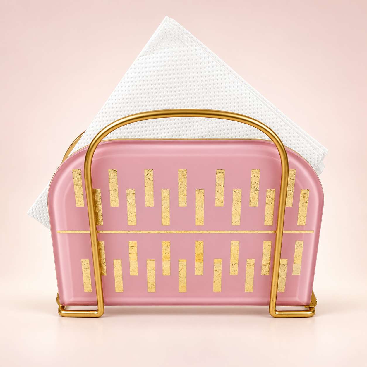 Elegant Pink & Gold Metal Tissue Holder – Decorative Napkin Stand for Dining Table
