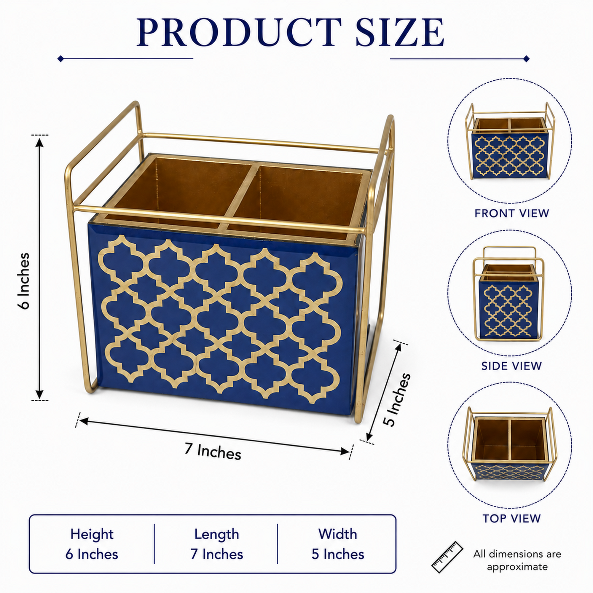 Designer Blue Glass Cutlery Holder With Two Partition