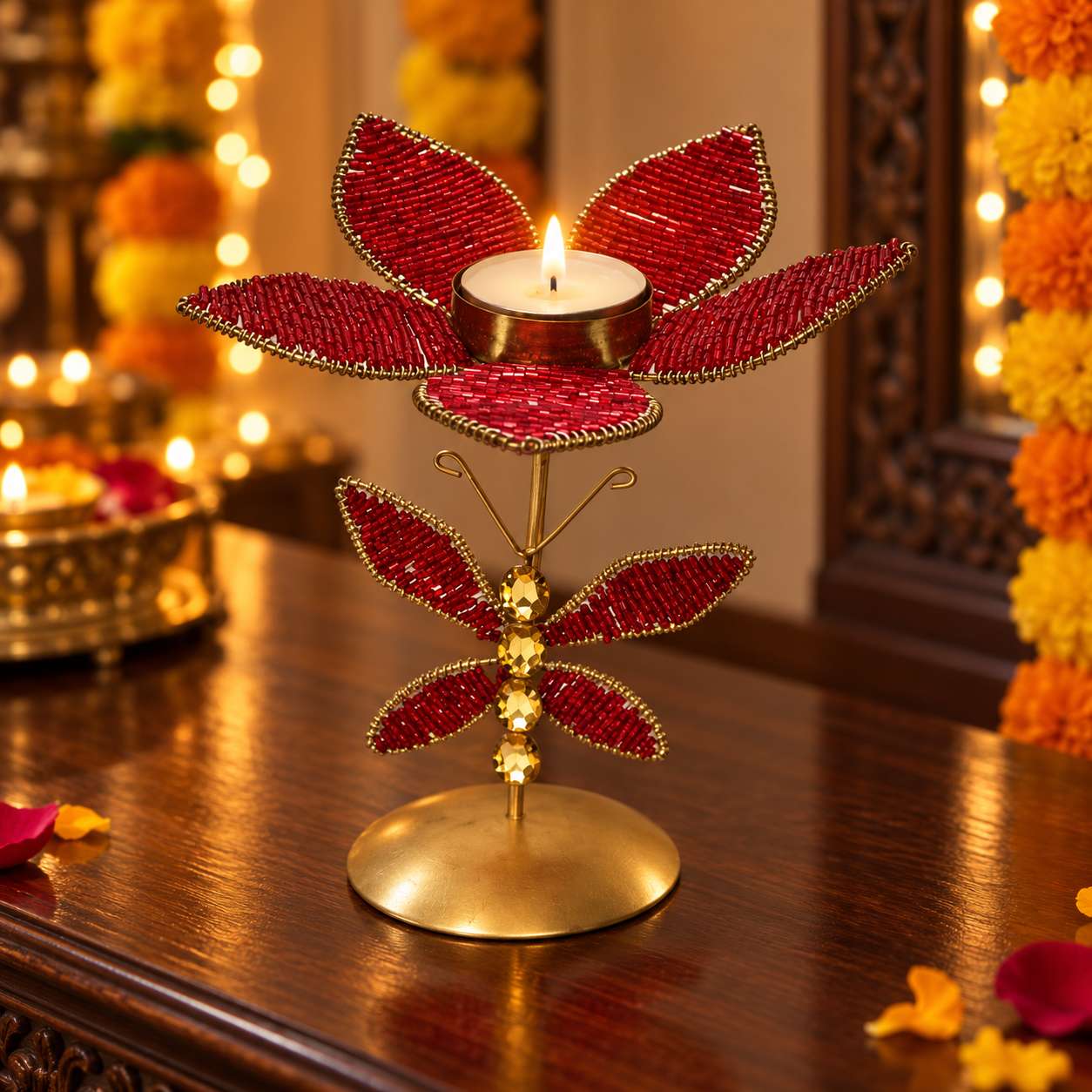 Handmade Ruby Red Butterfly Tealight Candle Holder