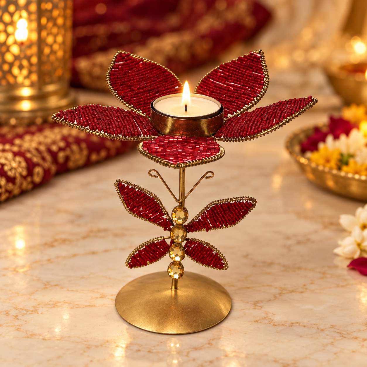 Handmade Ruby Red Butterfly Tealight Candle Holder