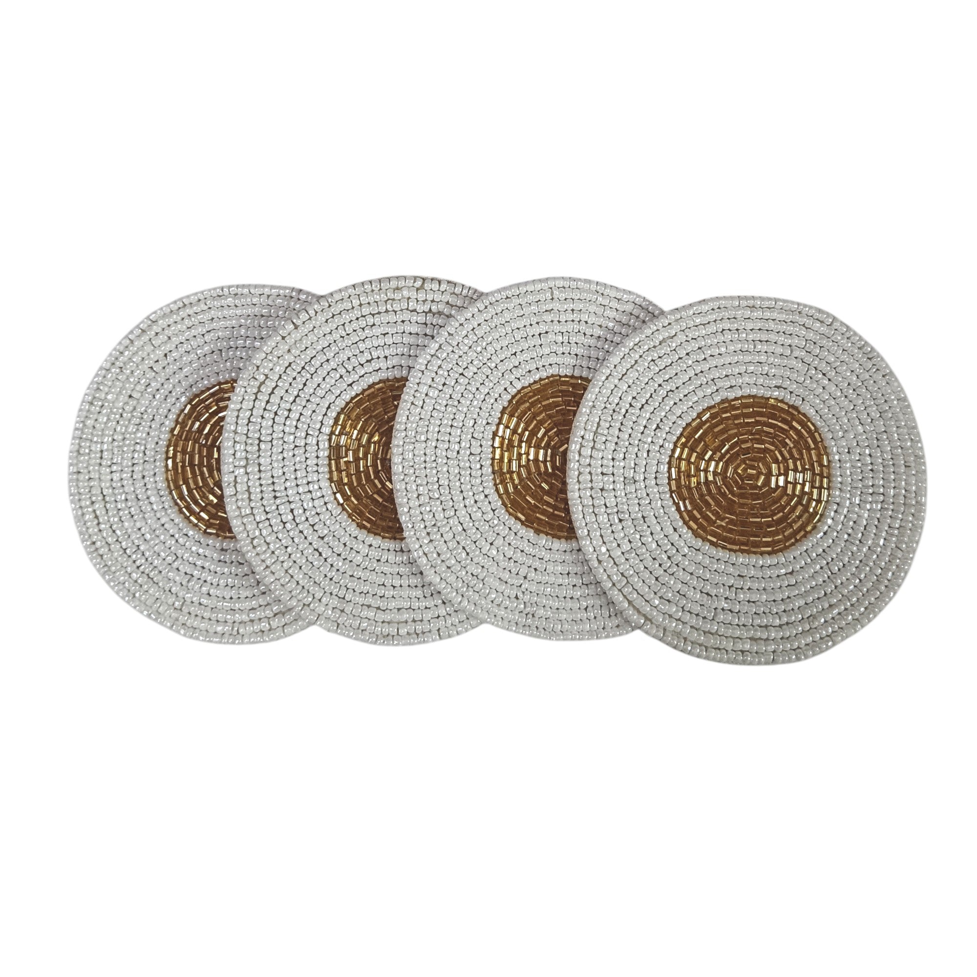 Round Beaded Coaster in Ivory / Gold Colour Set of Four