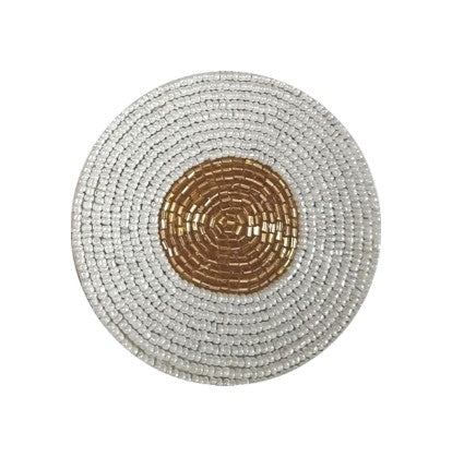 Round Beaded Coaster in Ivory / Gold Colour Set of Four