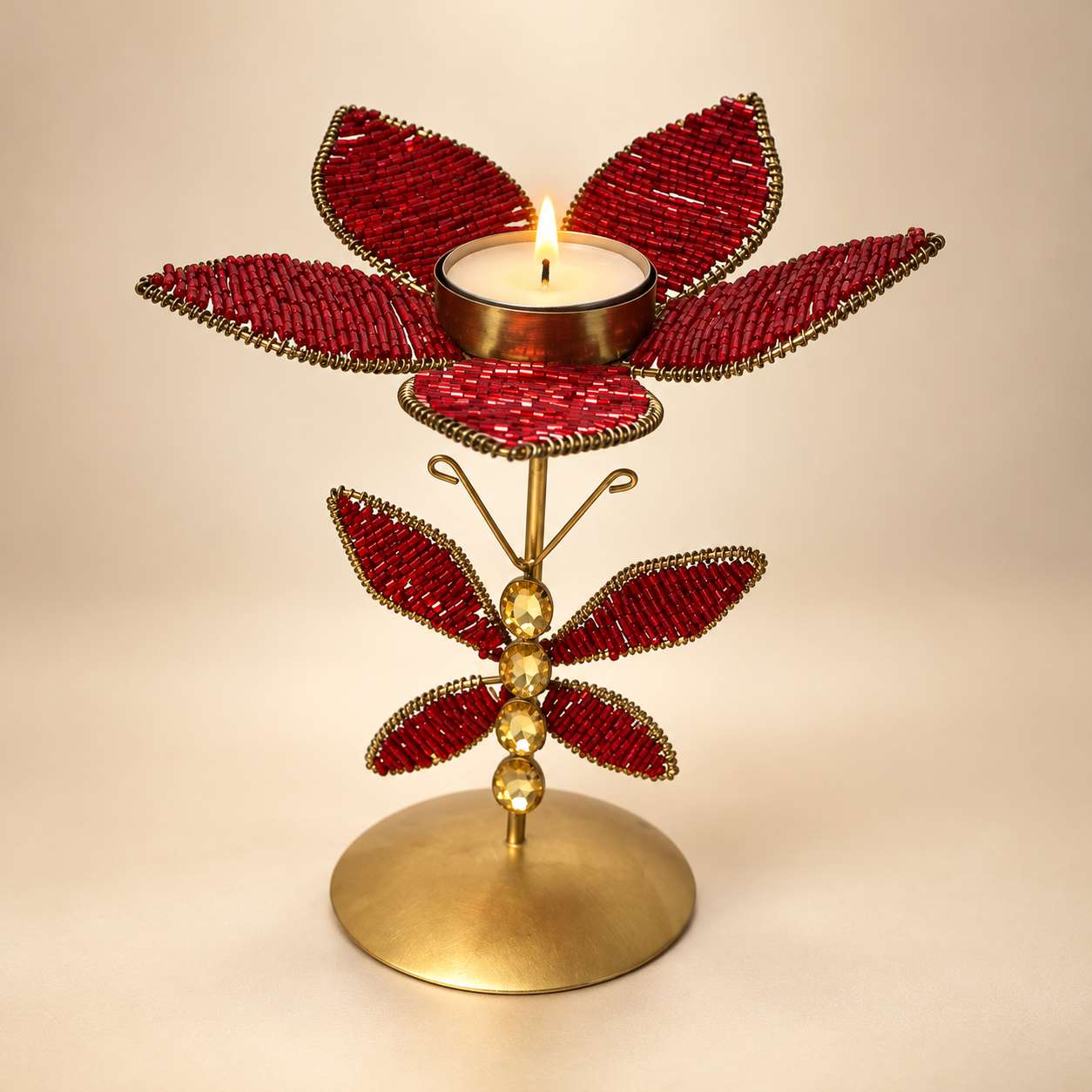 Handmade Ruby Red Butterfly Tealight Candle Holder