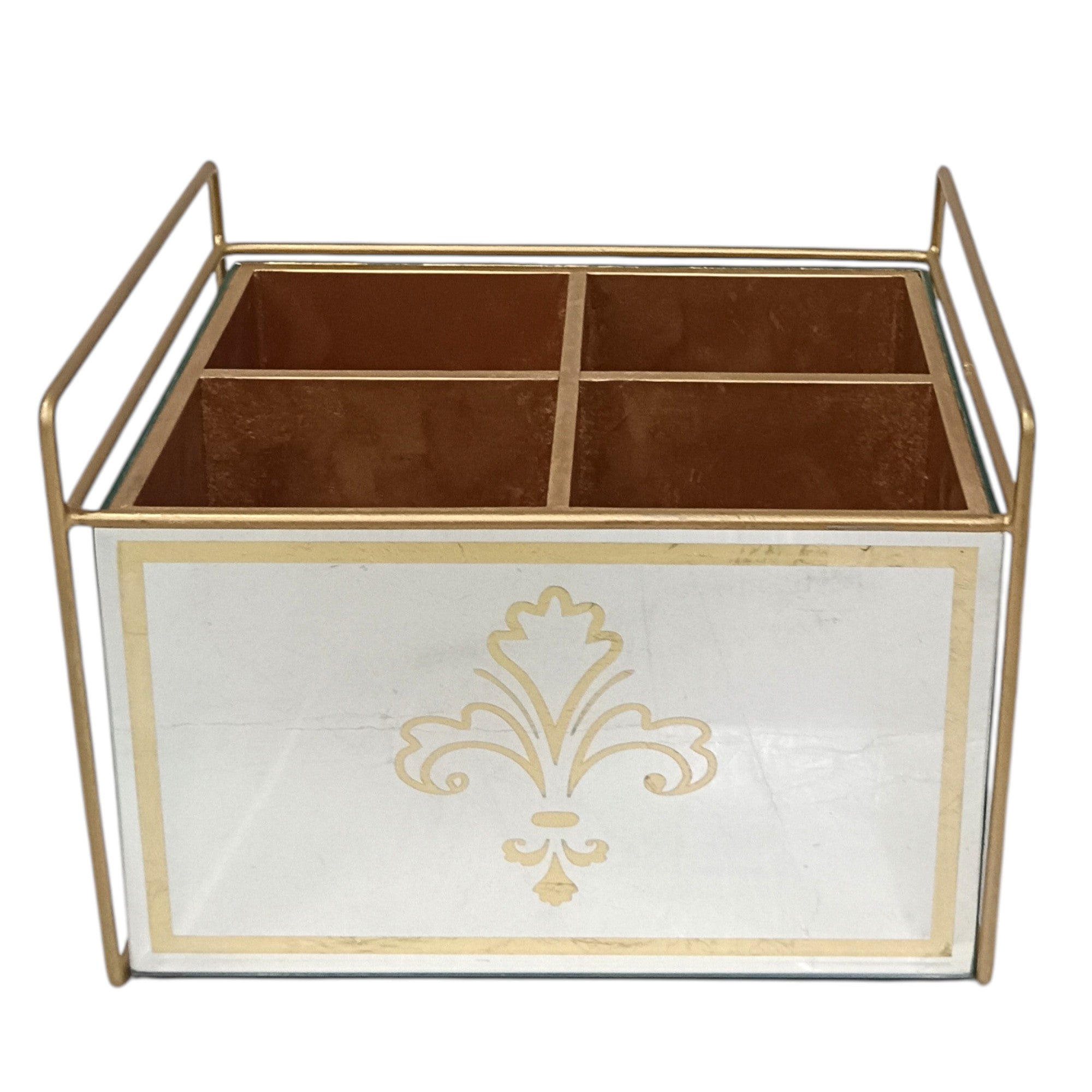 Luxury Lilly Designed Silver & Gold Glass Cutlery Holder with Four Partition