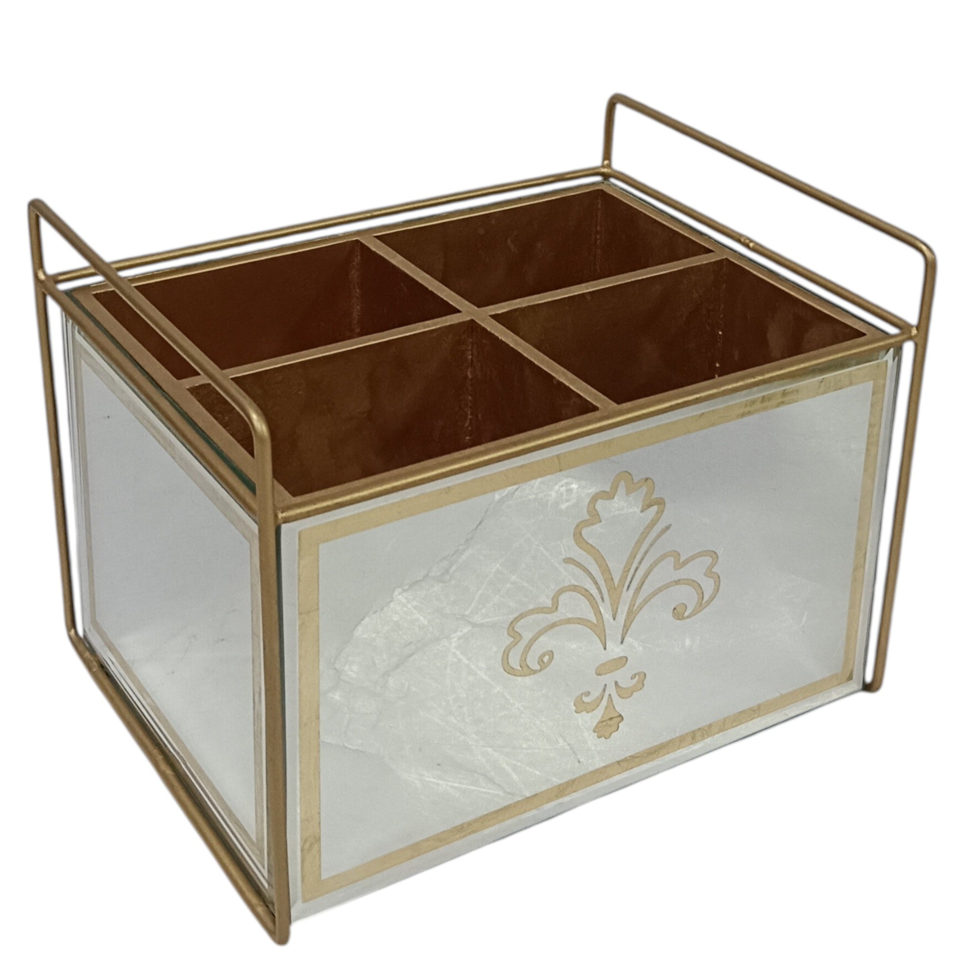 Luxury Lilly Designed Silver & Gold Glass Cutlery Holder with Four Partition