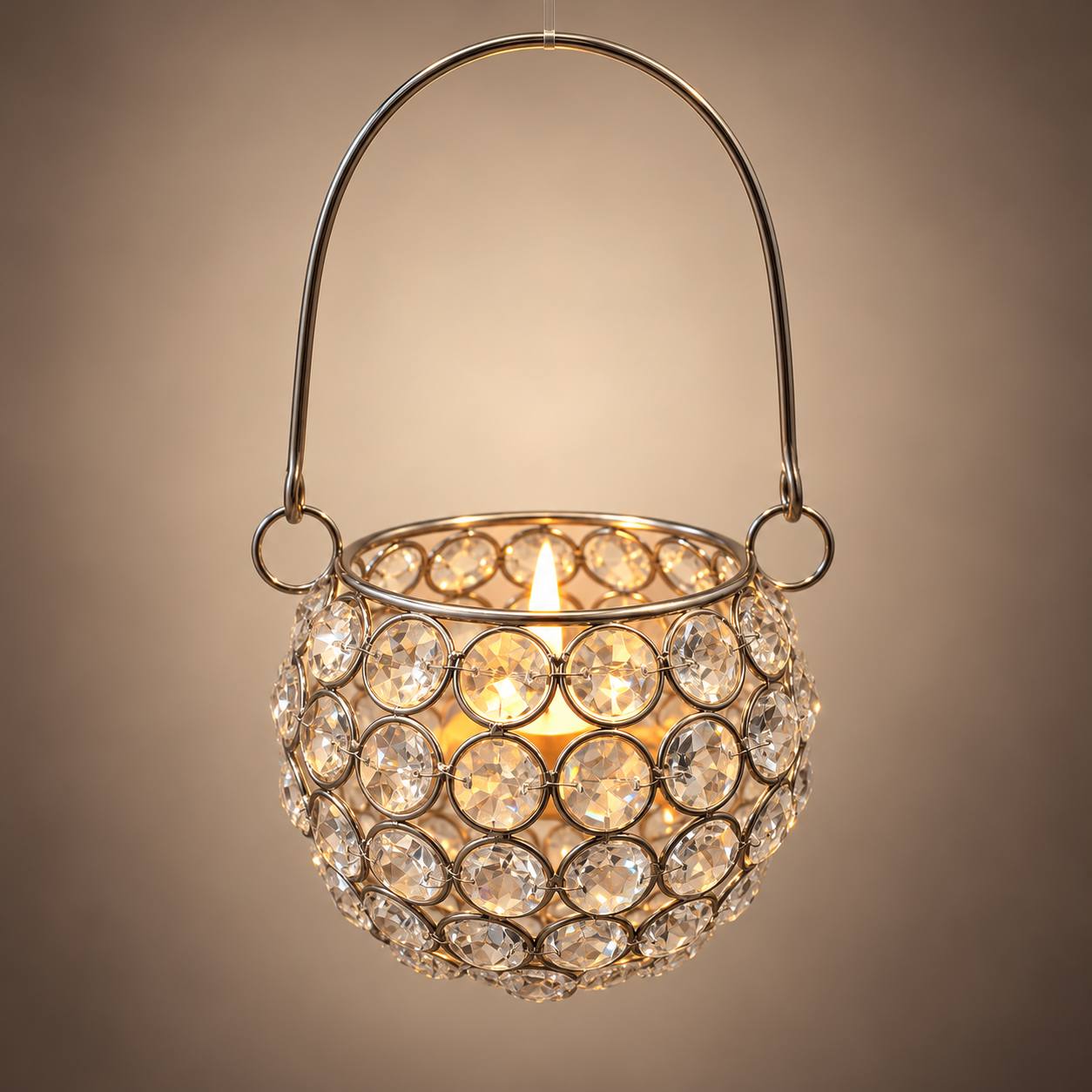  Crystal Tealight Candle Holder with Hanging Handle 