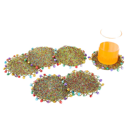 Multicolour Jingle Bells Coasters for Dining Table(Set of 4)