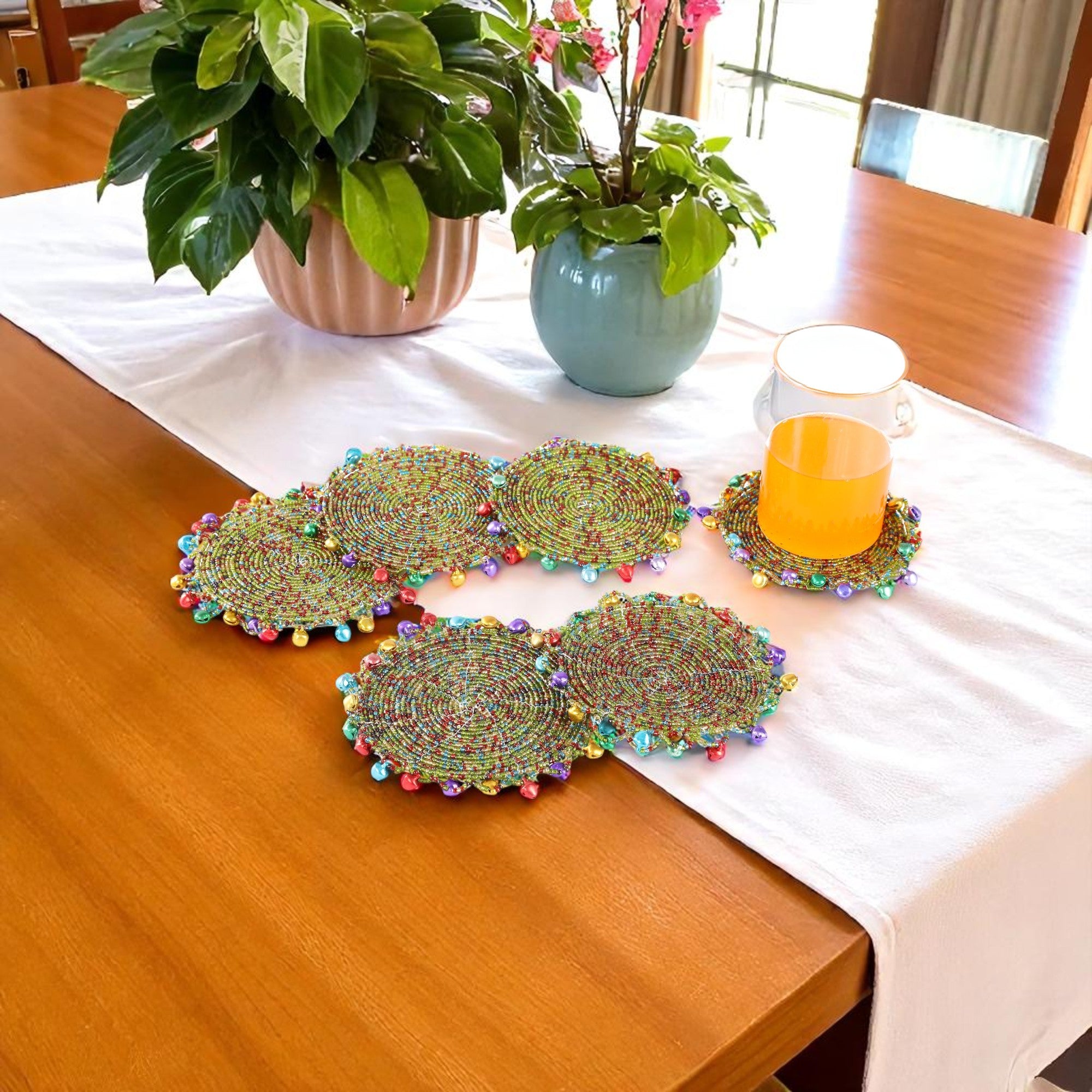 Multicolor Jingle Bells Coaster Set of Four