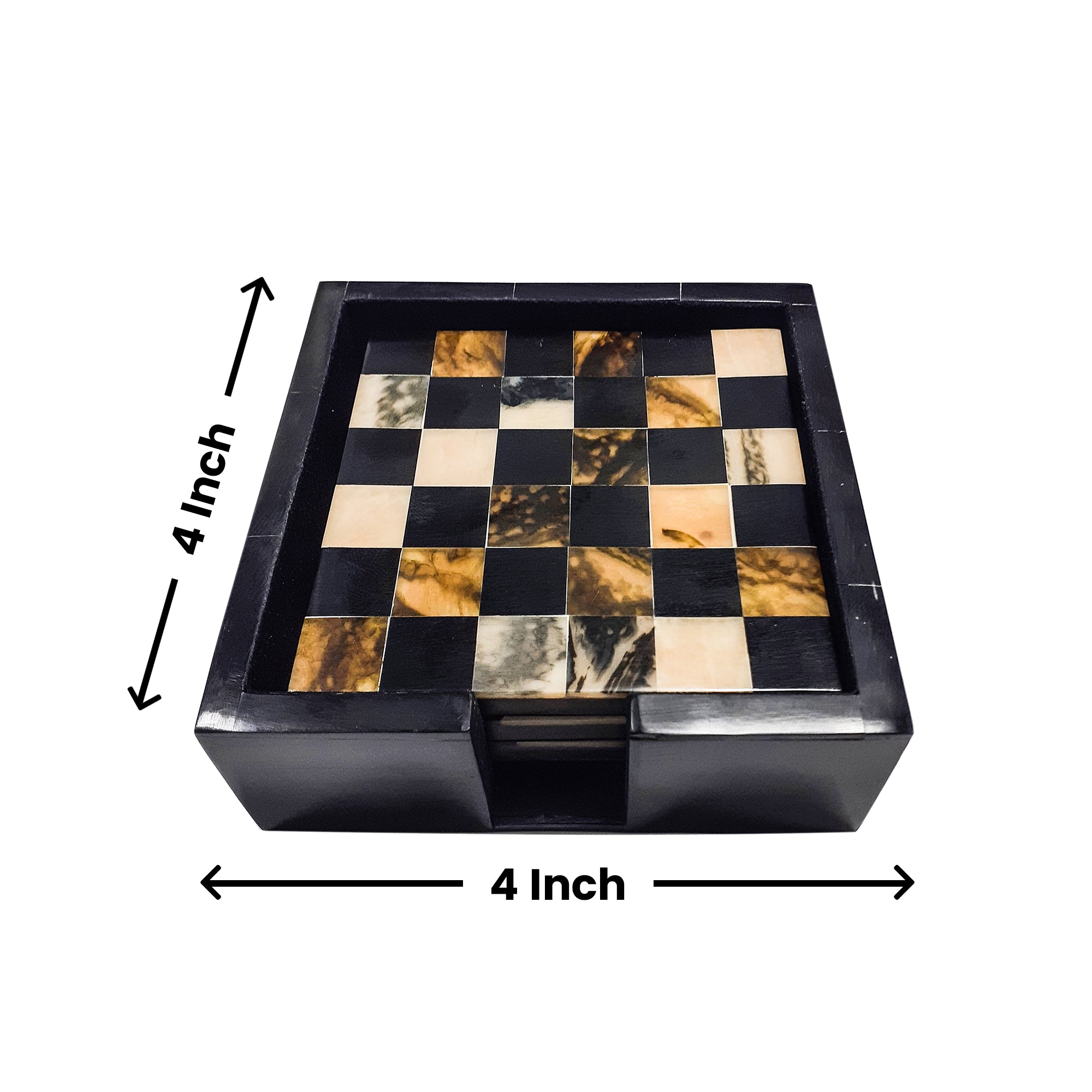 Geometrical Design Resin Coaster Set of Four with Caddy Tray