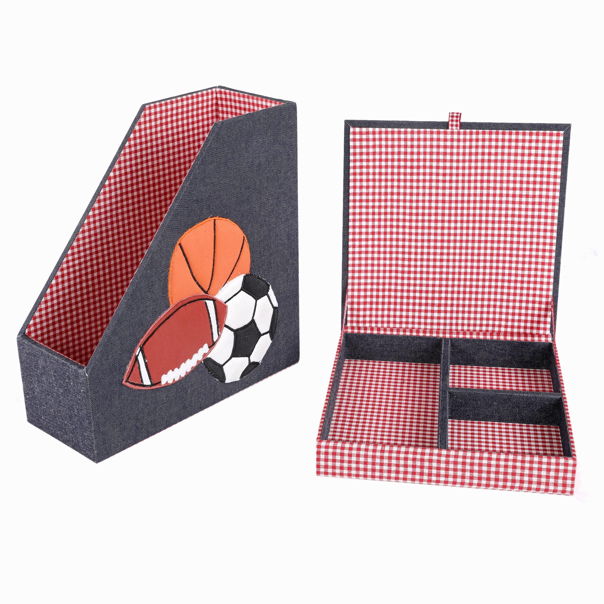 Sports Balls Design Magazine Holder & Stationery Organizer (Set of 2)