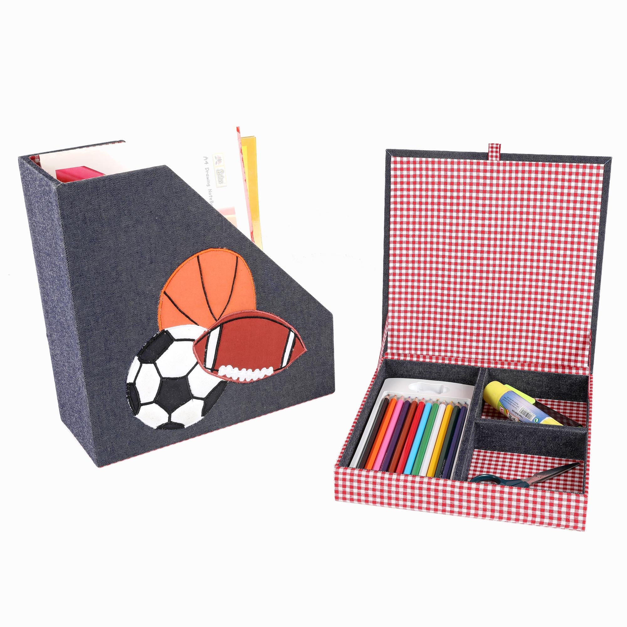 Sports Balls Design Magazine Holder & Stationery Organizer (Set of 2)