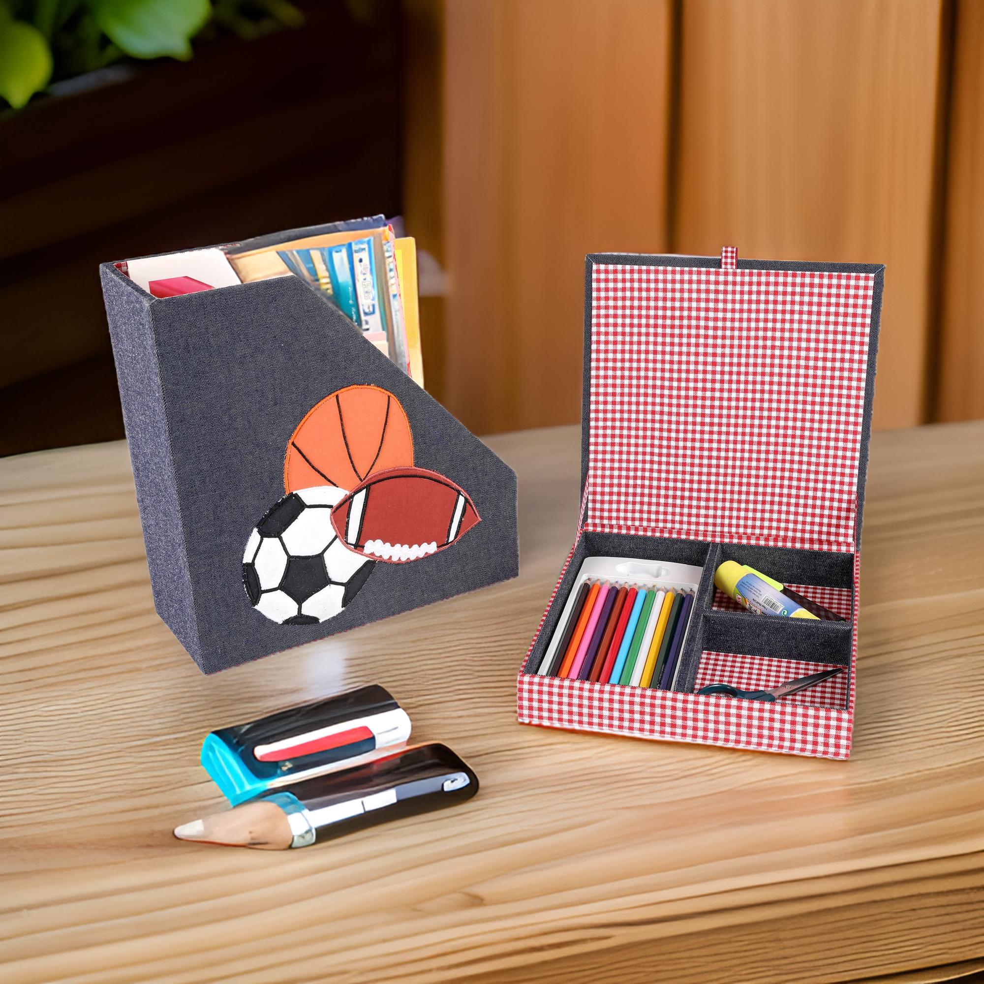 Sports Balls Design Magazine Holder & Stationery Organizer (Set of 2)