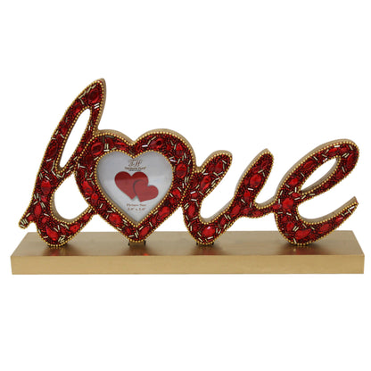 Red Jeweled Love Shaped Picture Frame Tabletop