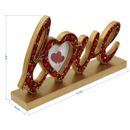 Red Jeweled Love Shaped Picture Frame Tabletop