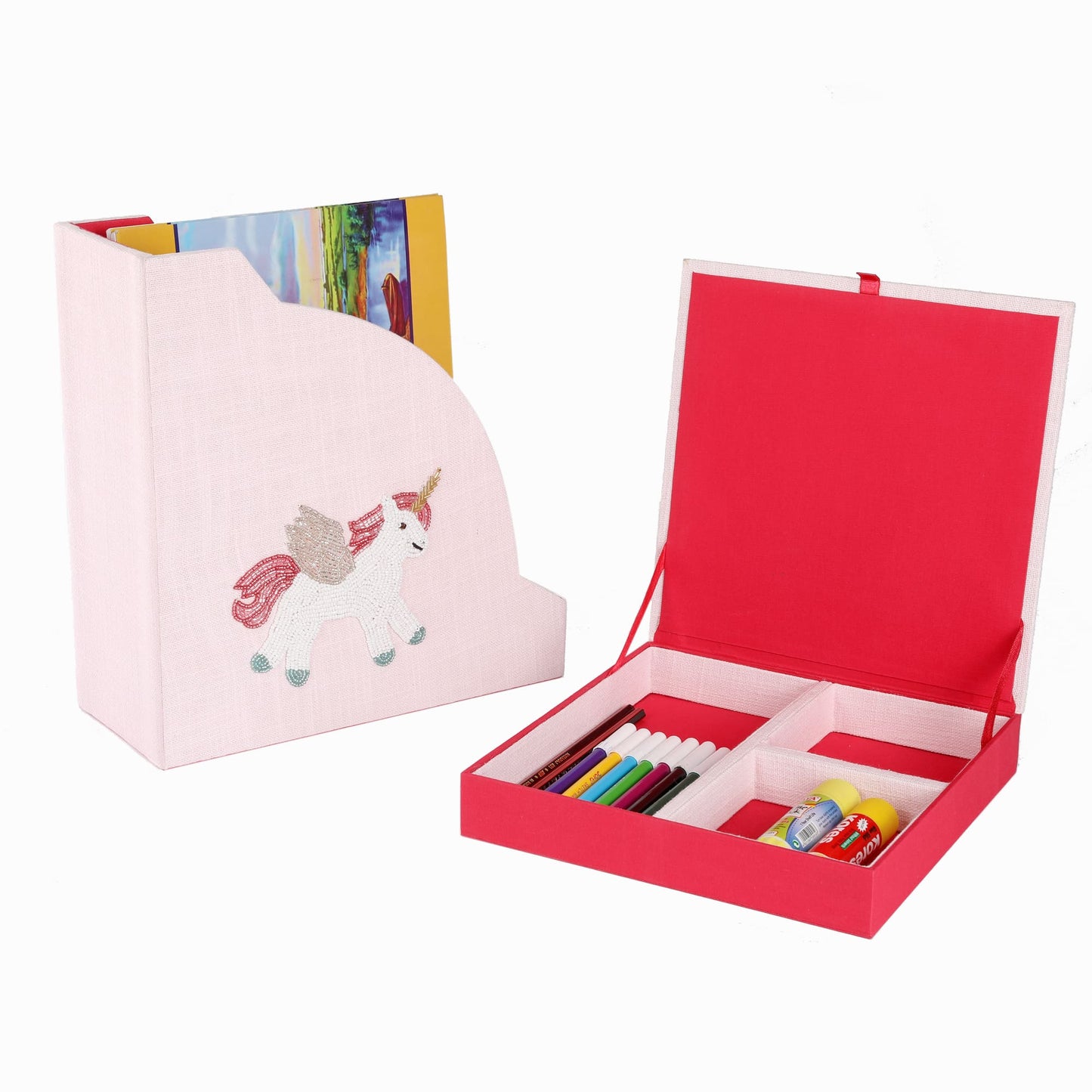 Set of 2 Unicorn Magazine & Stationery Organiser