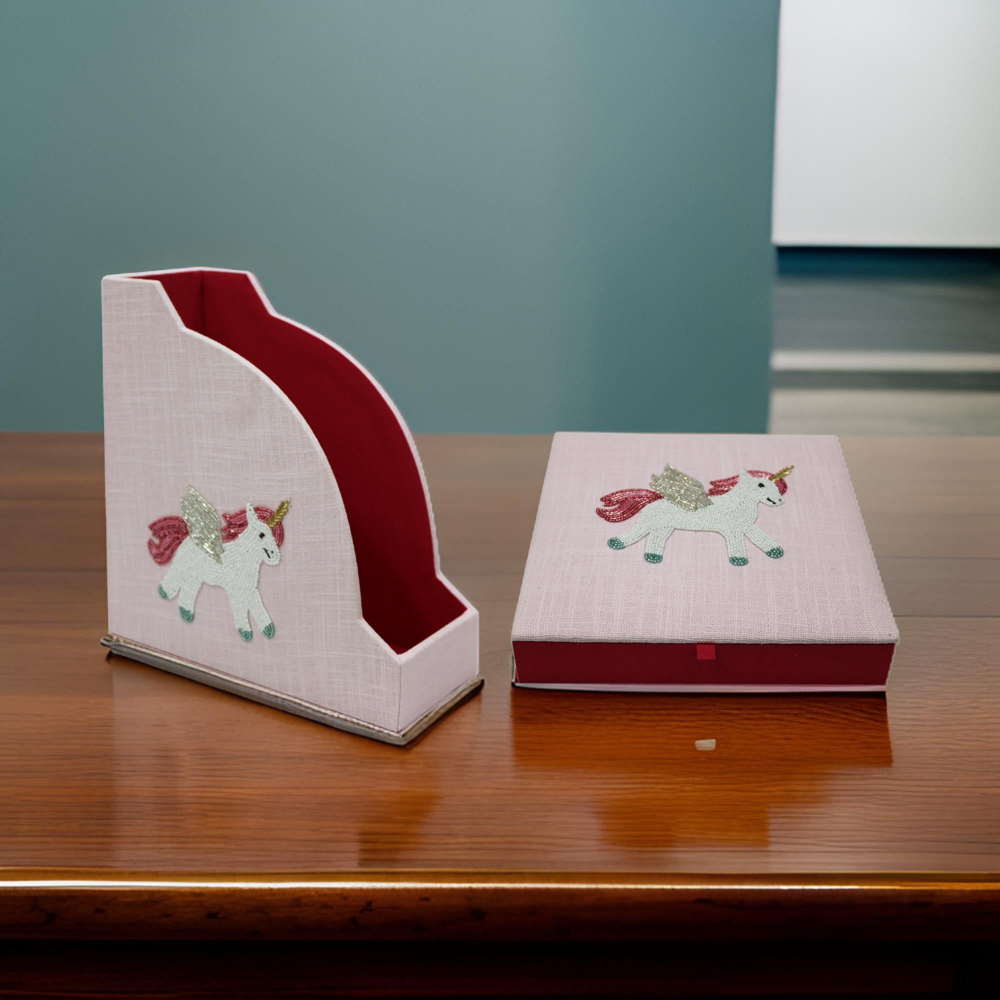 Unicorn Designed Magazine & Stationery Organizer (Set of 2)