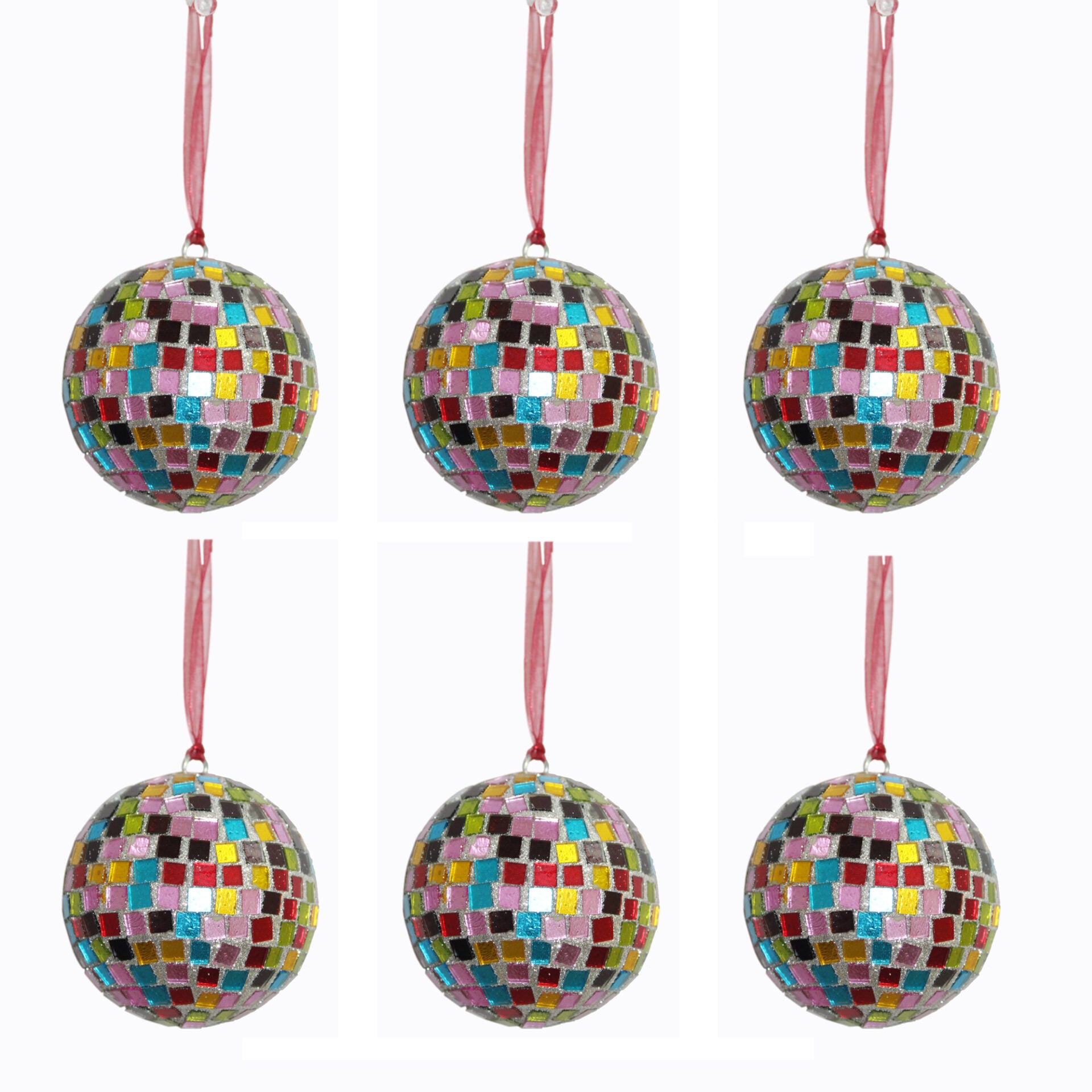 Set of 6 Multicolored Christmas Hanging Balls