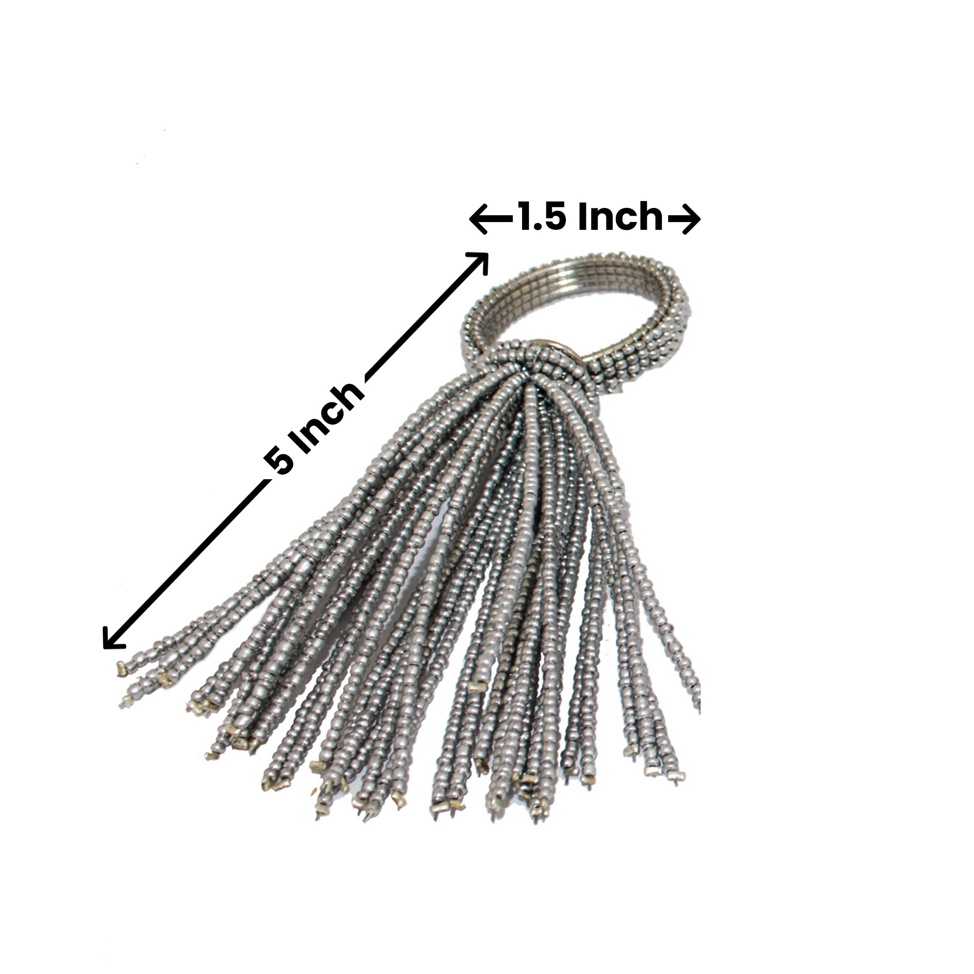 Silver Beaded Napkin Ring Set of Four with Tassel