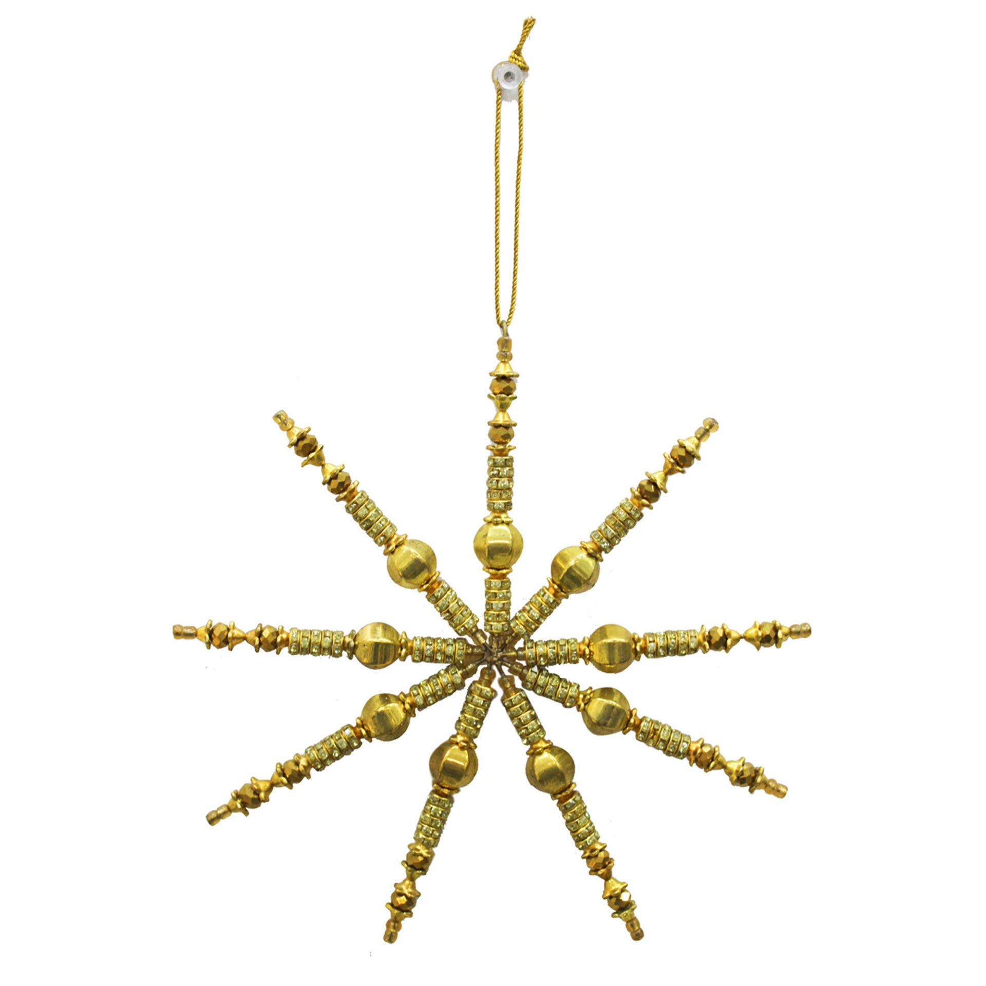 Set of 2 Golden Beaded Snowflake Shaped Christmas Tree Hanging Ornaments