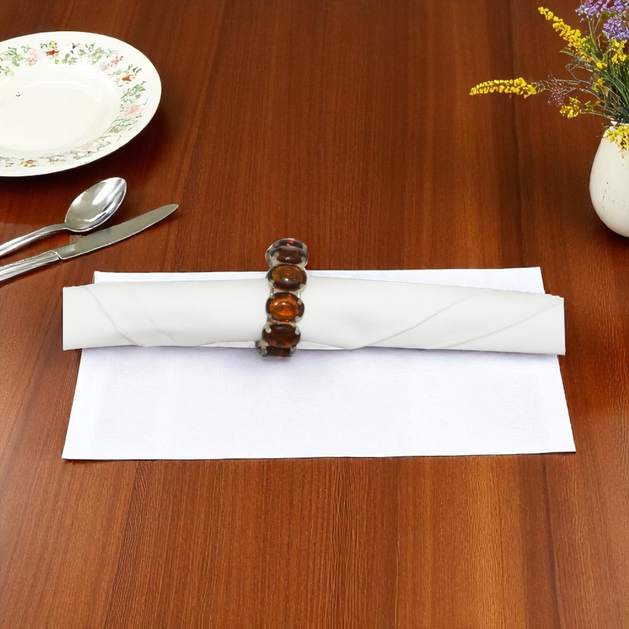 Brown Jewelled Napkin Ring Set of Four