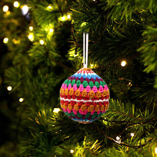 Set of 6 Multicolored Woolen Christmas Tree Hanging Balls Ornaments