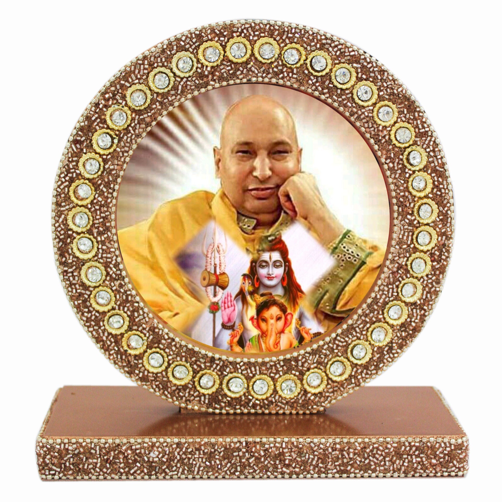 Beaded Guruji Swaroop Photo Frame for Blessings (Picture Size: 4.5 Inch Dia.)-TH-1121