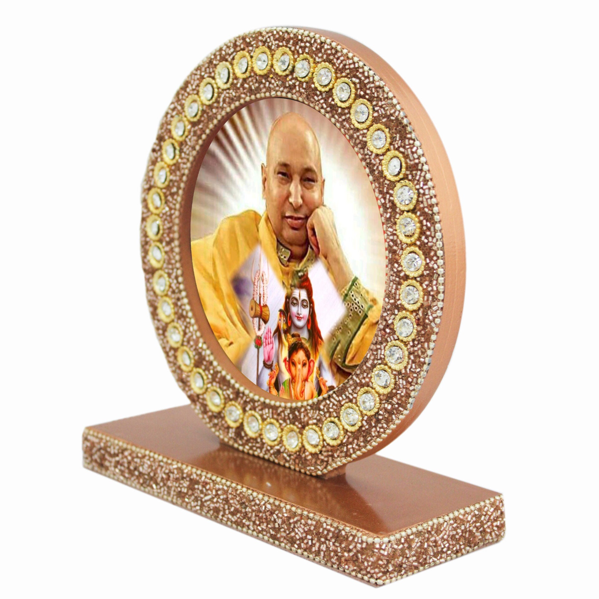 Beaded Guruji Swaroop Photo Frame for Blessings (Picture Size: 4.5 Inch Dia.)-TH-1121