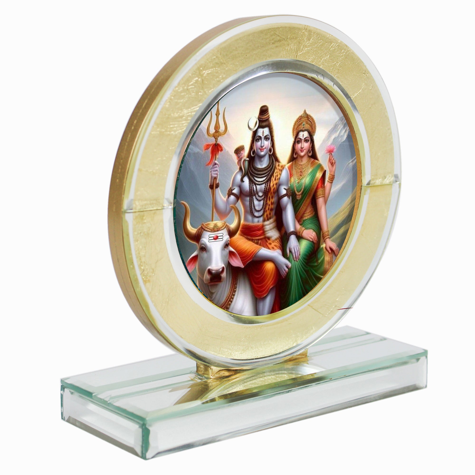 Lord Shiva and Goddess Parvati Ji Gold Mirror Photo Frame for Blessings-TH-5699