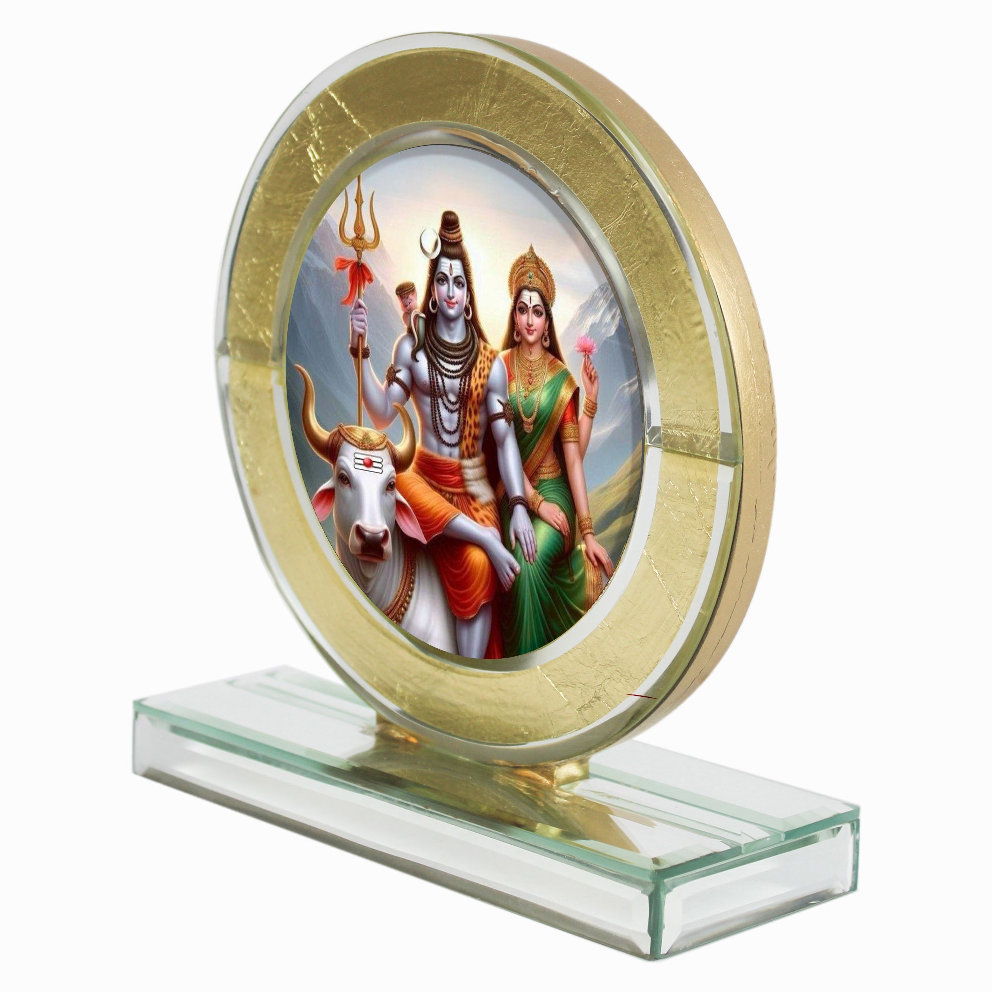 Lord Shiva and Goddess Parvati Ji Gold Mirror Photo Frame for Blessings-TH-5699