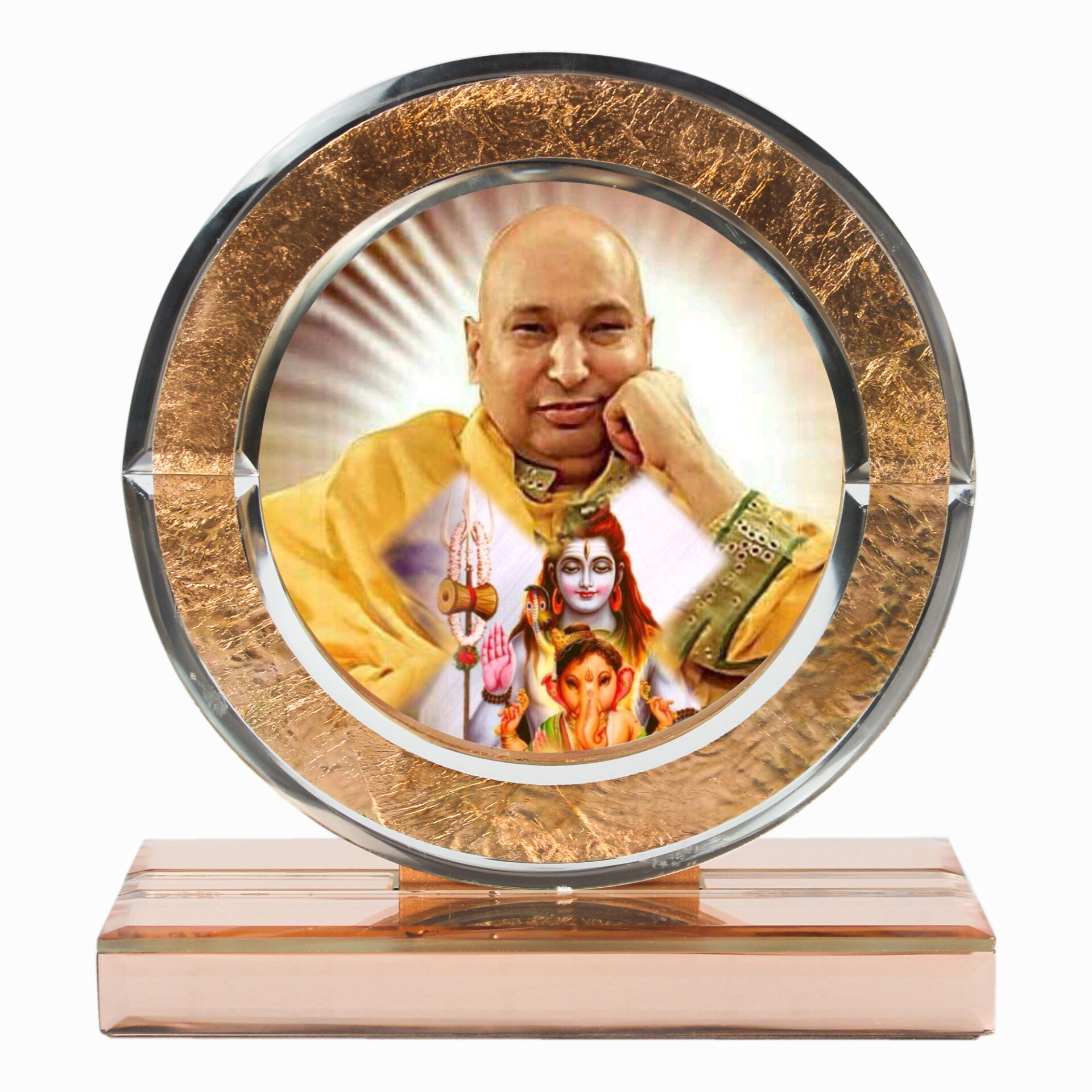 Guruji Swaroop Rose Golden Designer Glass  Photo Frame for Blessings-TH-1247