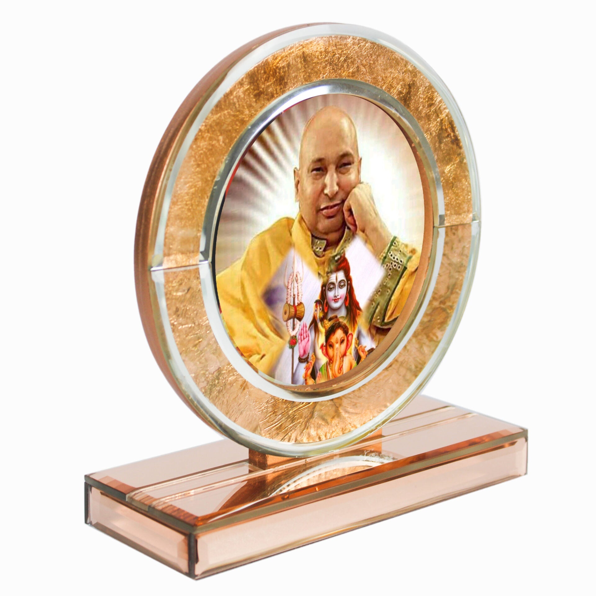 Guruji Swaroop Rose Golden Designer Glass  Photo Frame for Blessings-TH-1247