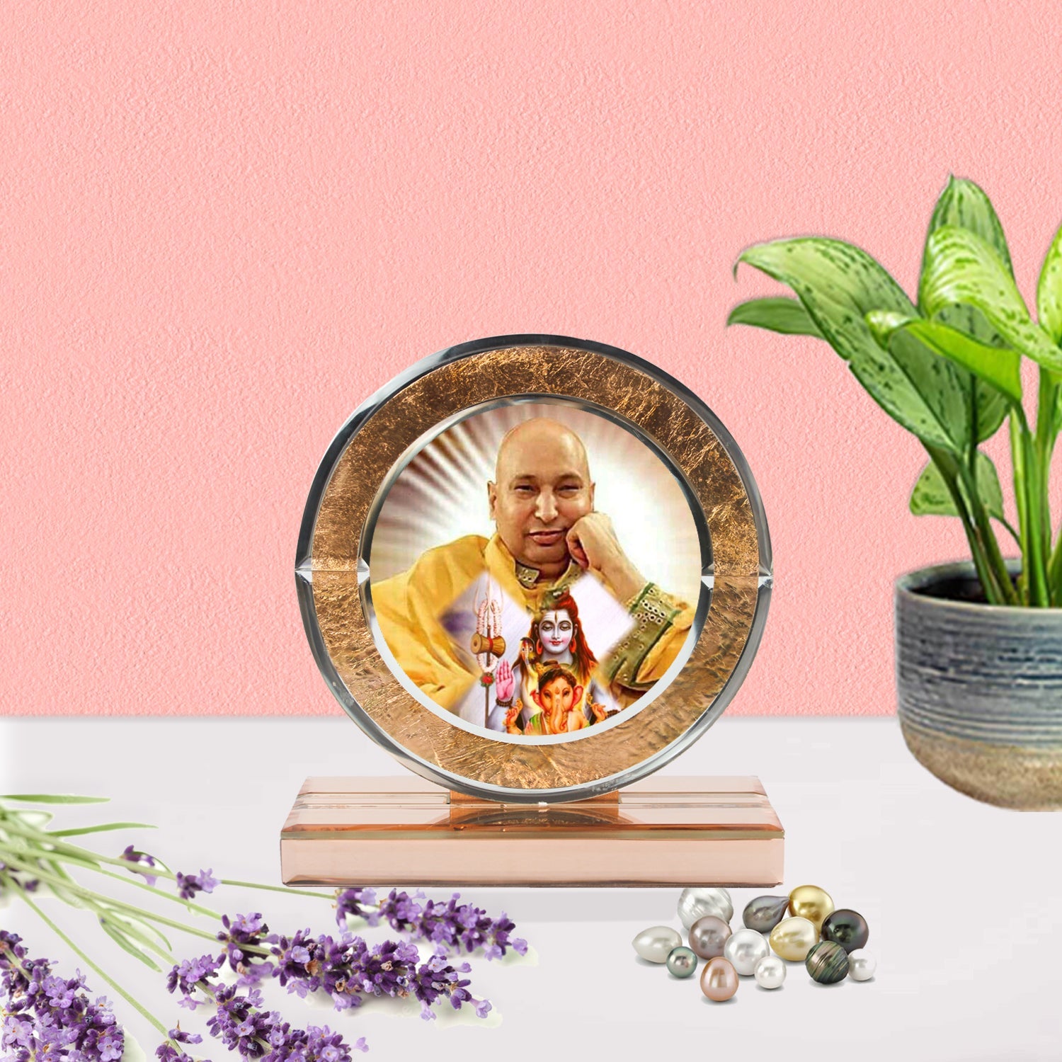Guruji Swaroop Rose Golden Designer Glass  Photo Frame for Blessings-TH-1247