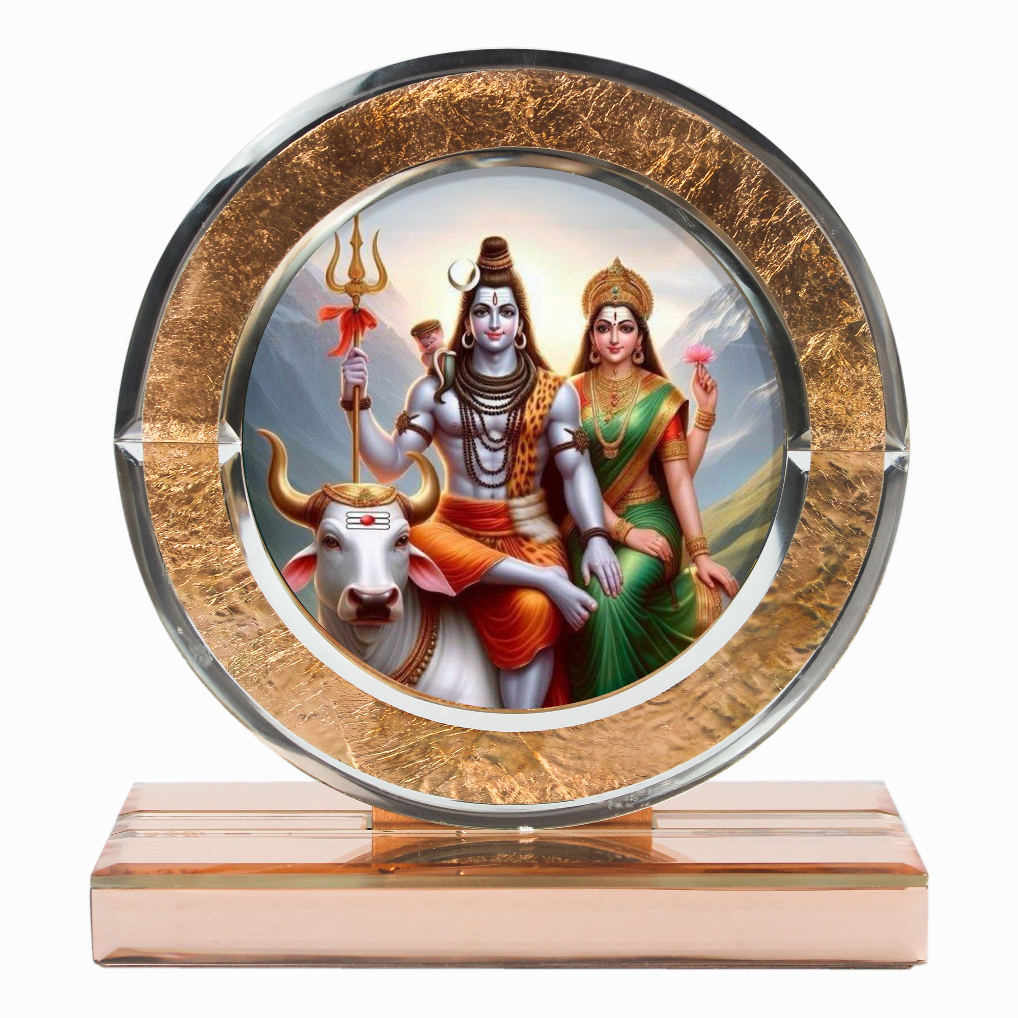 Lord Shiva and Goddess Parvati Ji Rose Gold Mirror Photo Frame for Blessings-TH-5700