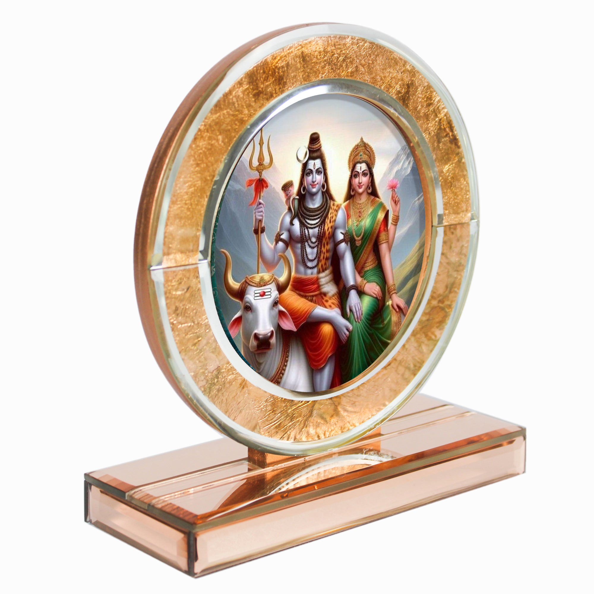 Lord Shiva and Goddess Parvati Ji Rose Gold Mirror Photo Frame for Blessings-TH-5700