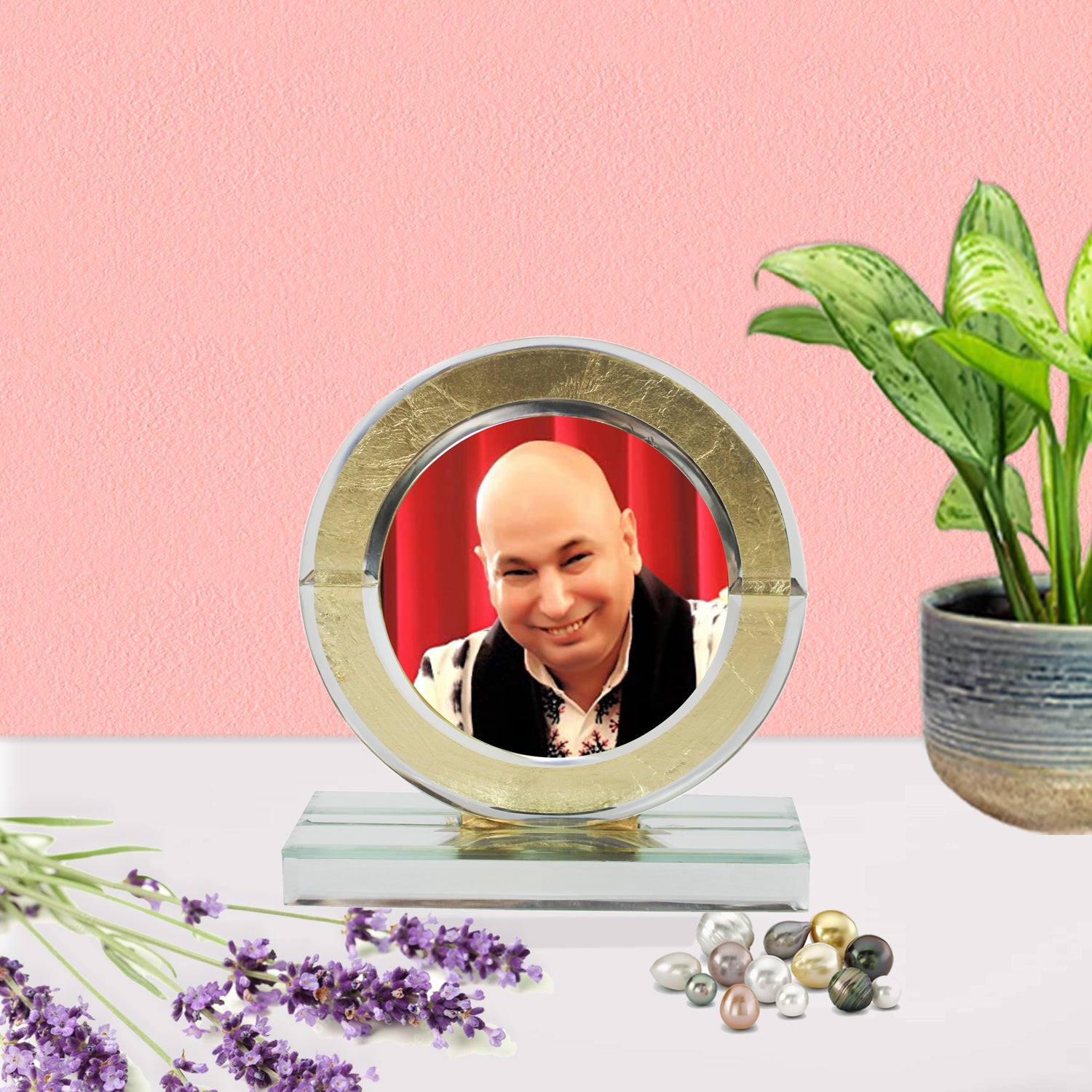  Guruji Silver Mirror with Gold Design Photo Frame for Blessings - TH-1256 