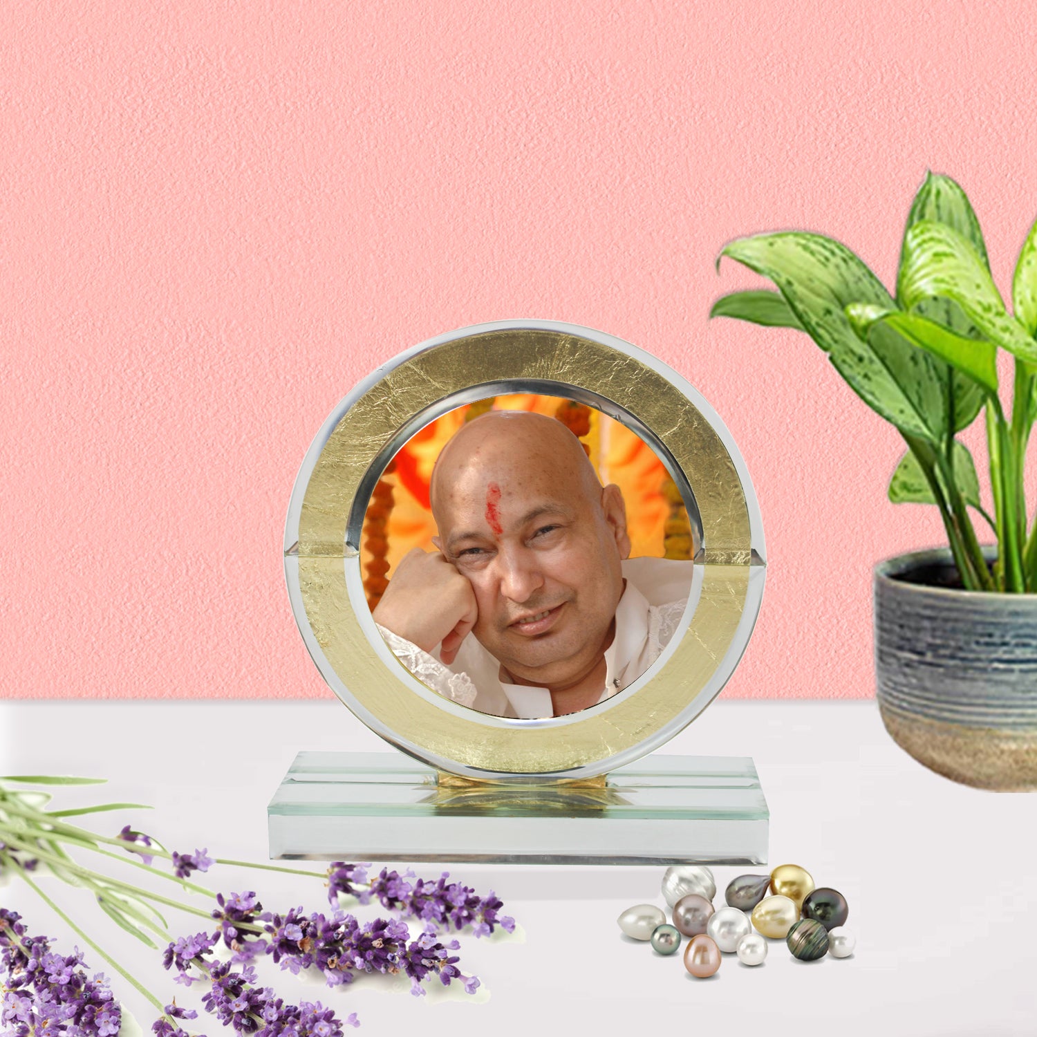  Guruji Gold Designer Glass Photo Frame for Blessings-TH-1257 