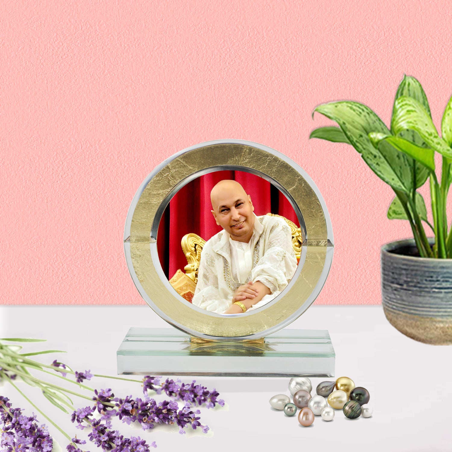  Guruji Gold Designer Glass Photo Frame for Blessings 