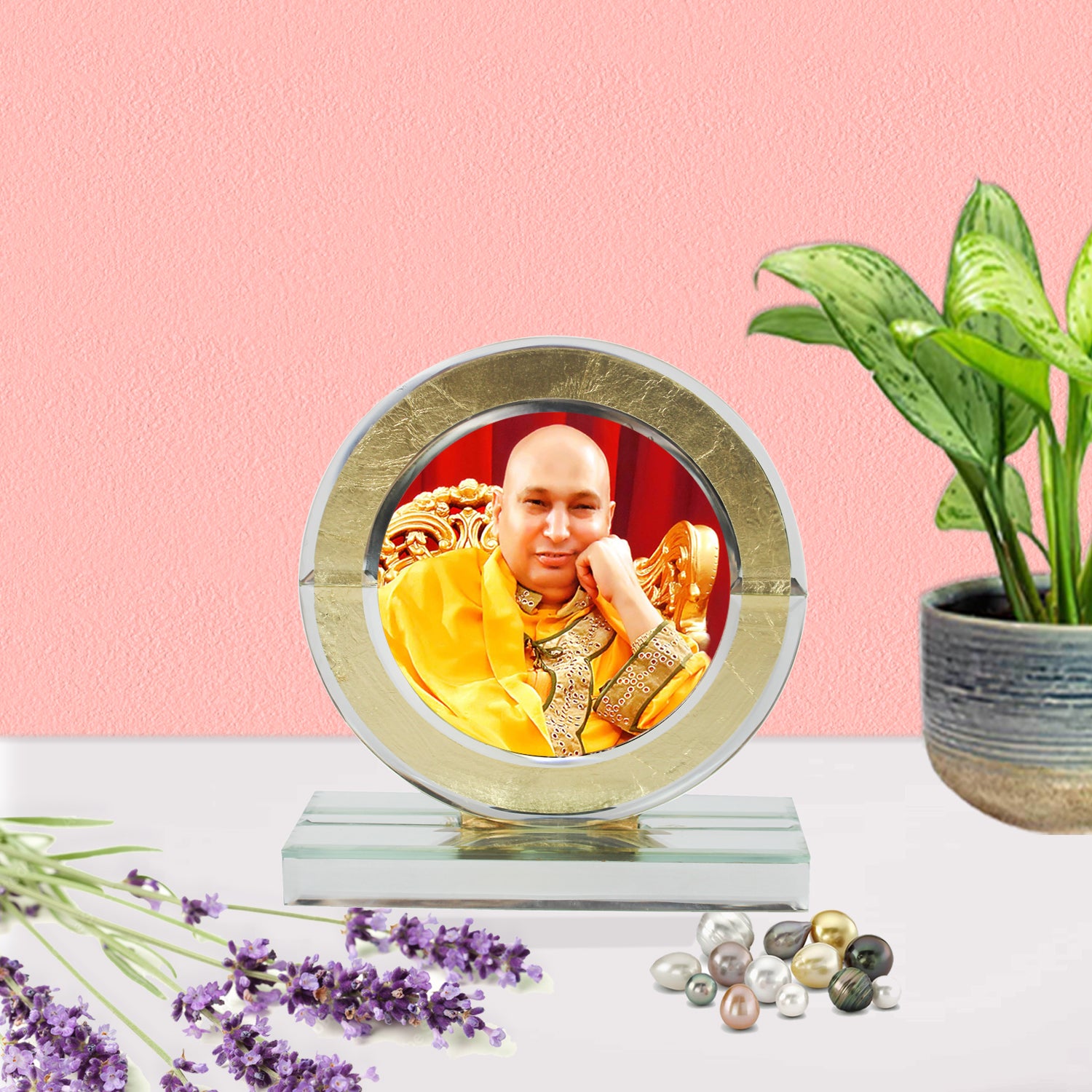  Guruji Gold Designer Glass Photo Frame for Blessings-TH-1259 