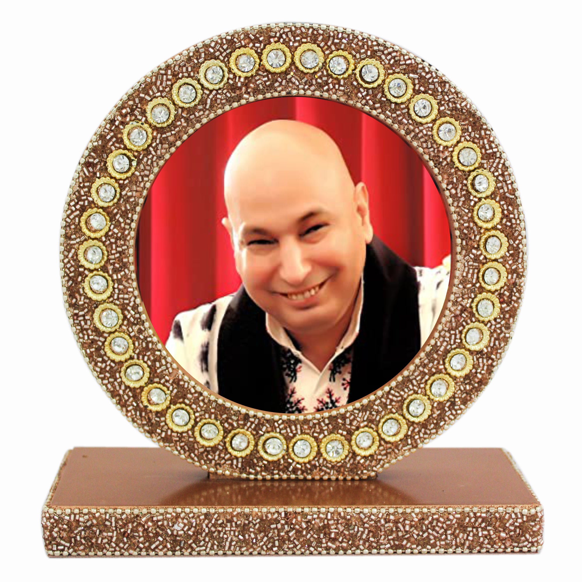Beaded Guruji Photo Frame for Blessings (Picture Size: 4.5 Inch)-TH-1260