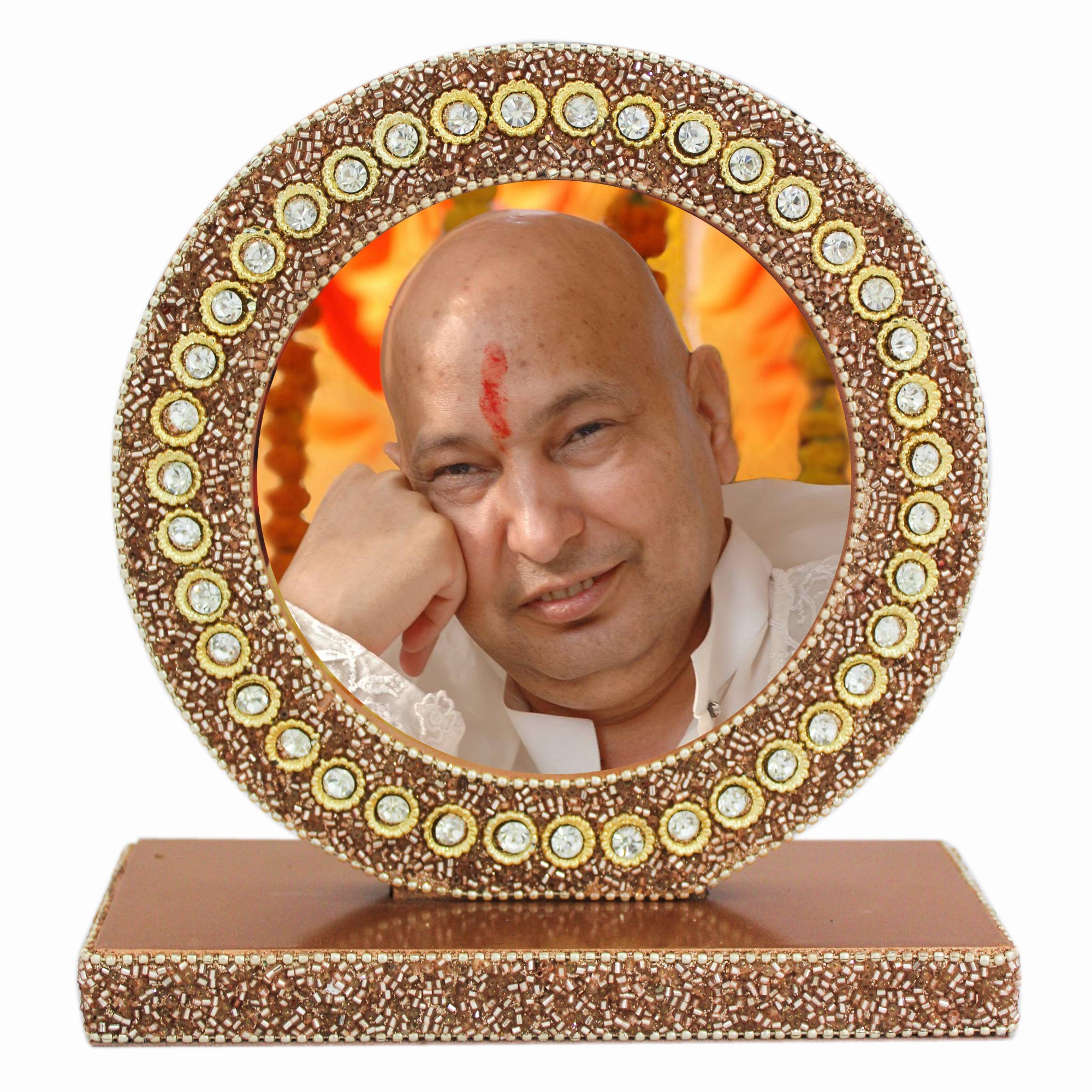 Beaded Guruji Photo Frame for Blessings (Picture Size: 4.5 Inch)-TH-1261