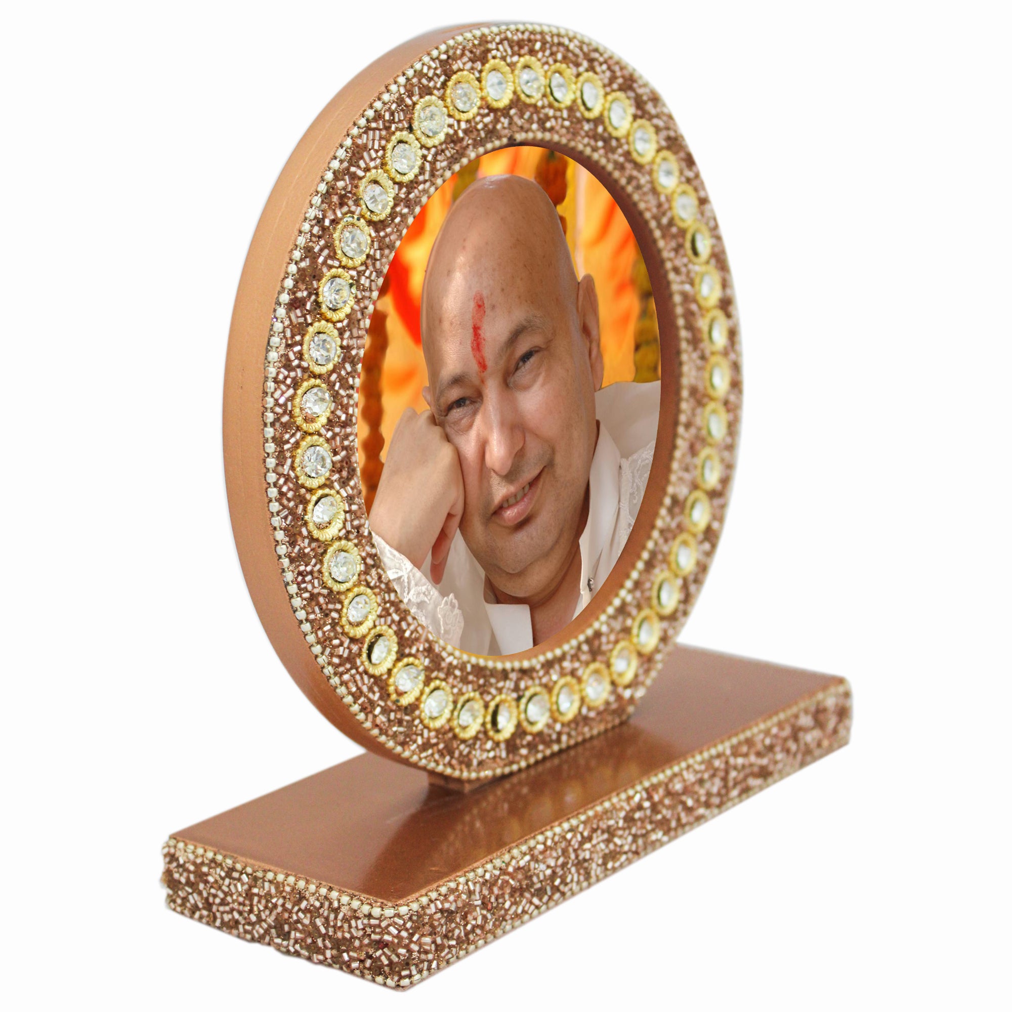 Beaded Guruji Photo Frame for Blessings (Picture Size: 4.5 Inch)-TH-1261
